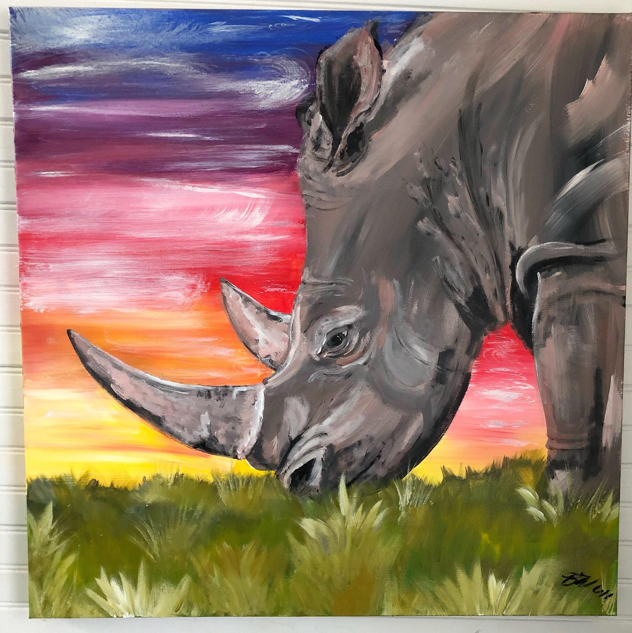 Rhino, Acrylic on Canvas, 24x24 r/Art