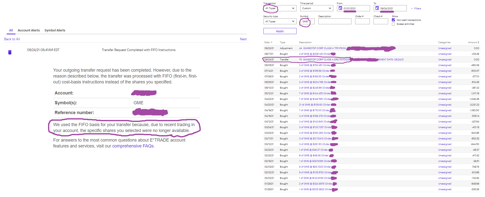 eTrade tells me the tax lots I wanted to DRS were "unavailable," so