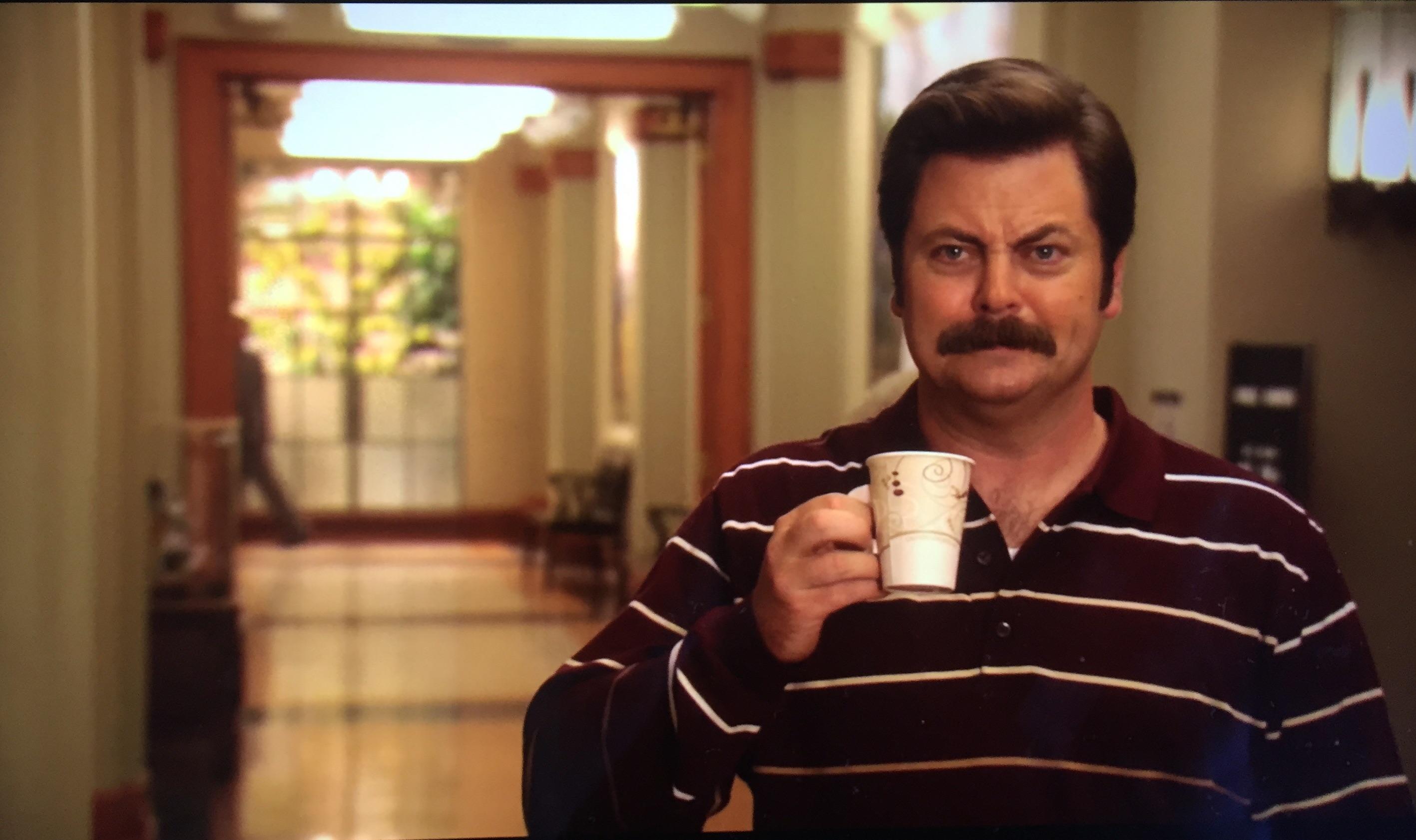 The “mug” Ron Swanson uses in the Kaboom episode is just a paper cup
