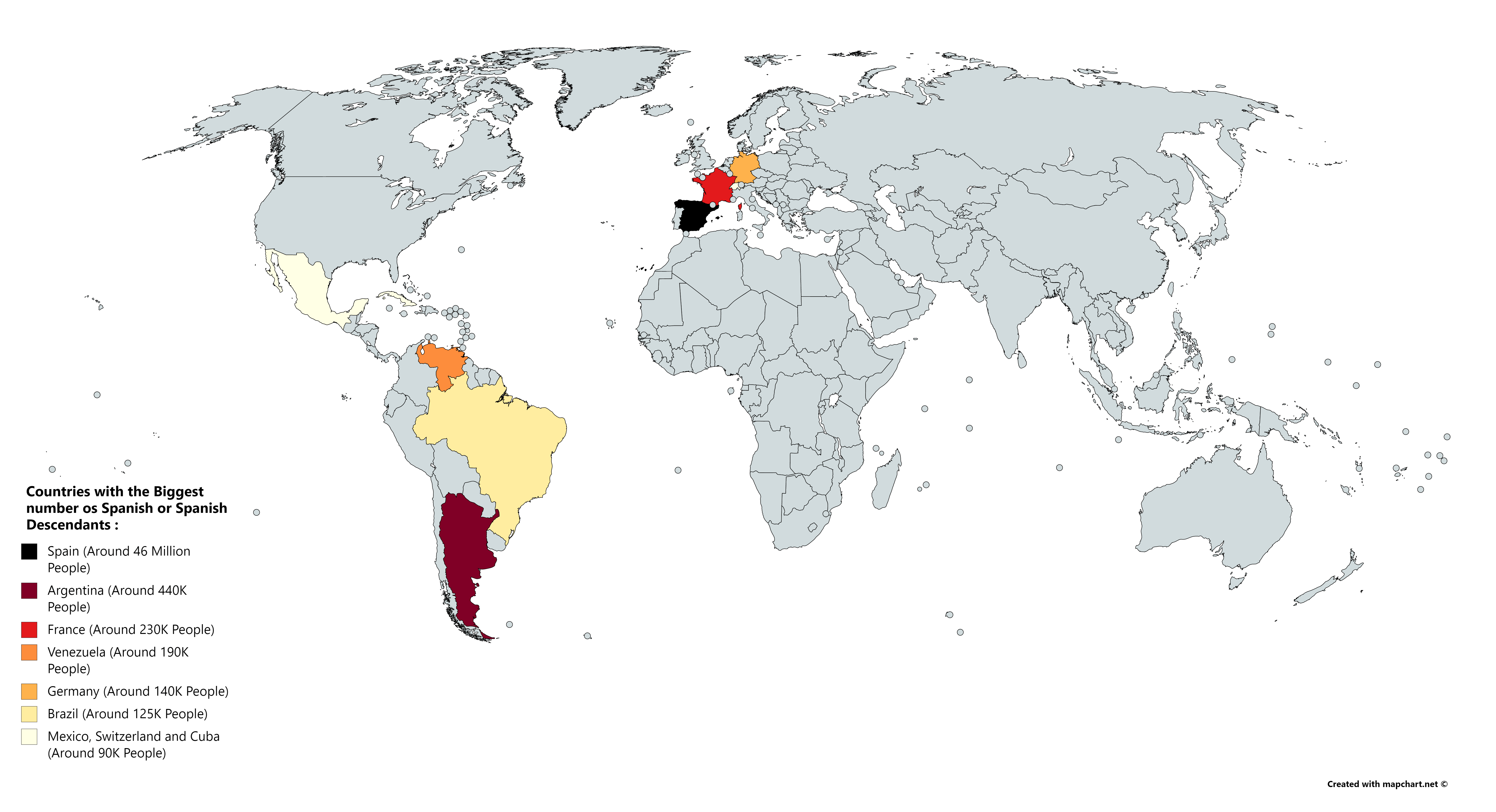 Countries with the Biggest number of Spanish or Spanish Descendants