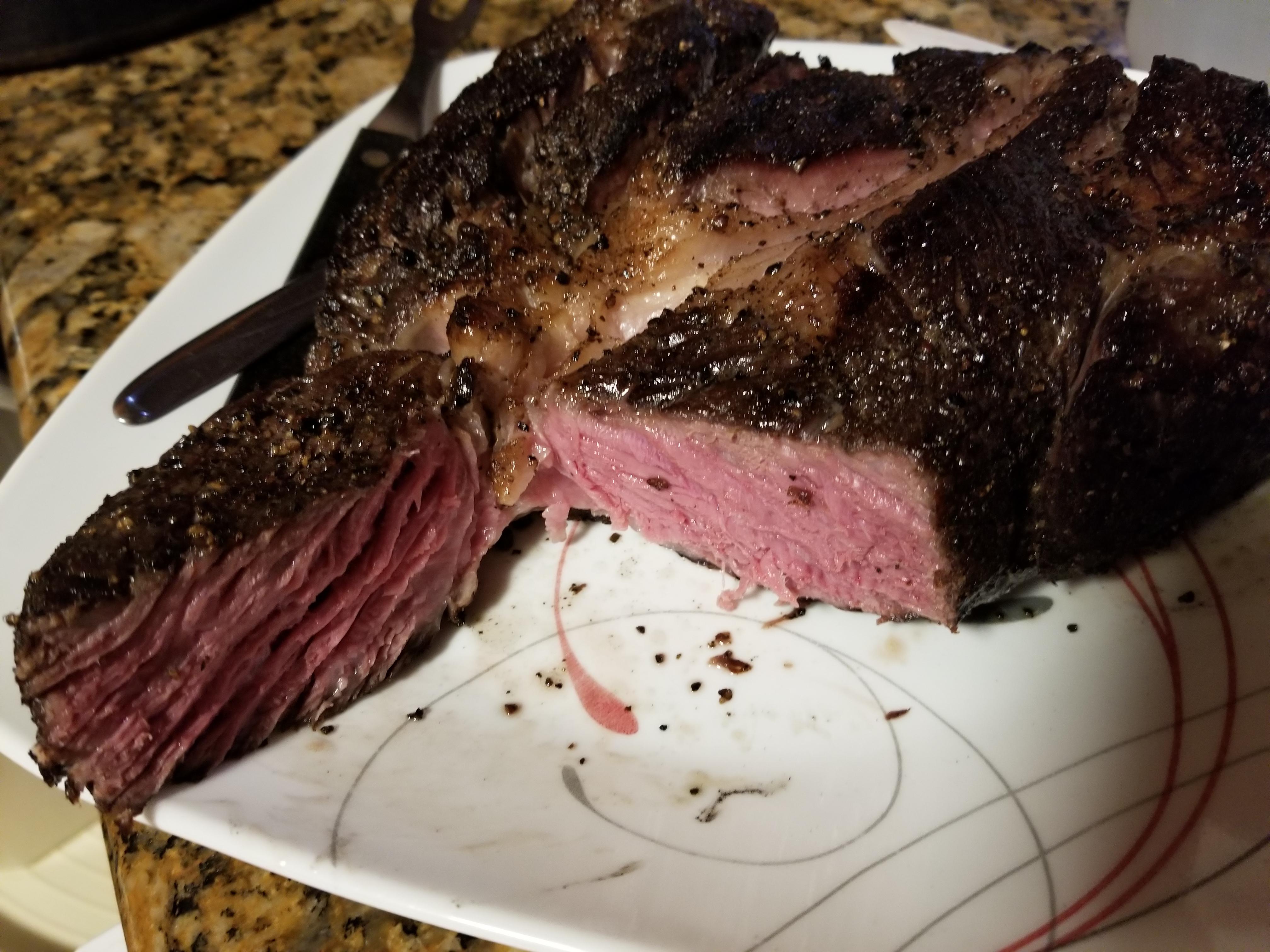 2.5 lbs chuck roast in sous vide bath for 24 hours, finished on propane grill. r/steak