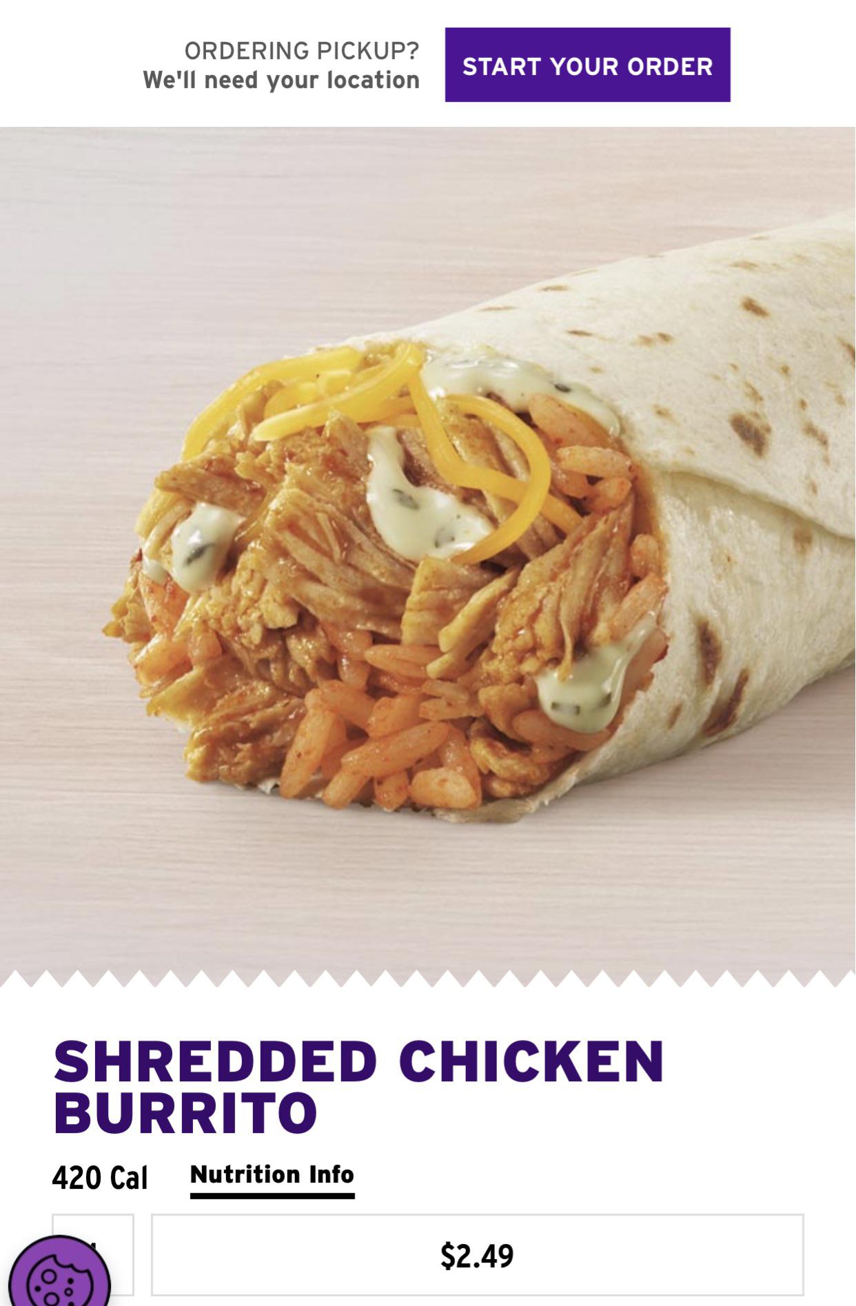 Taco Bell Shredded Chicken Burrito
