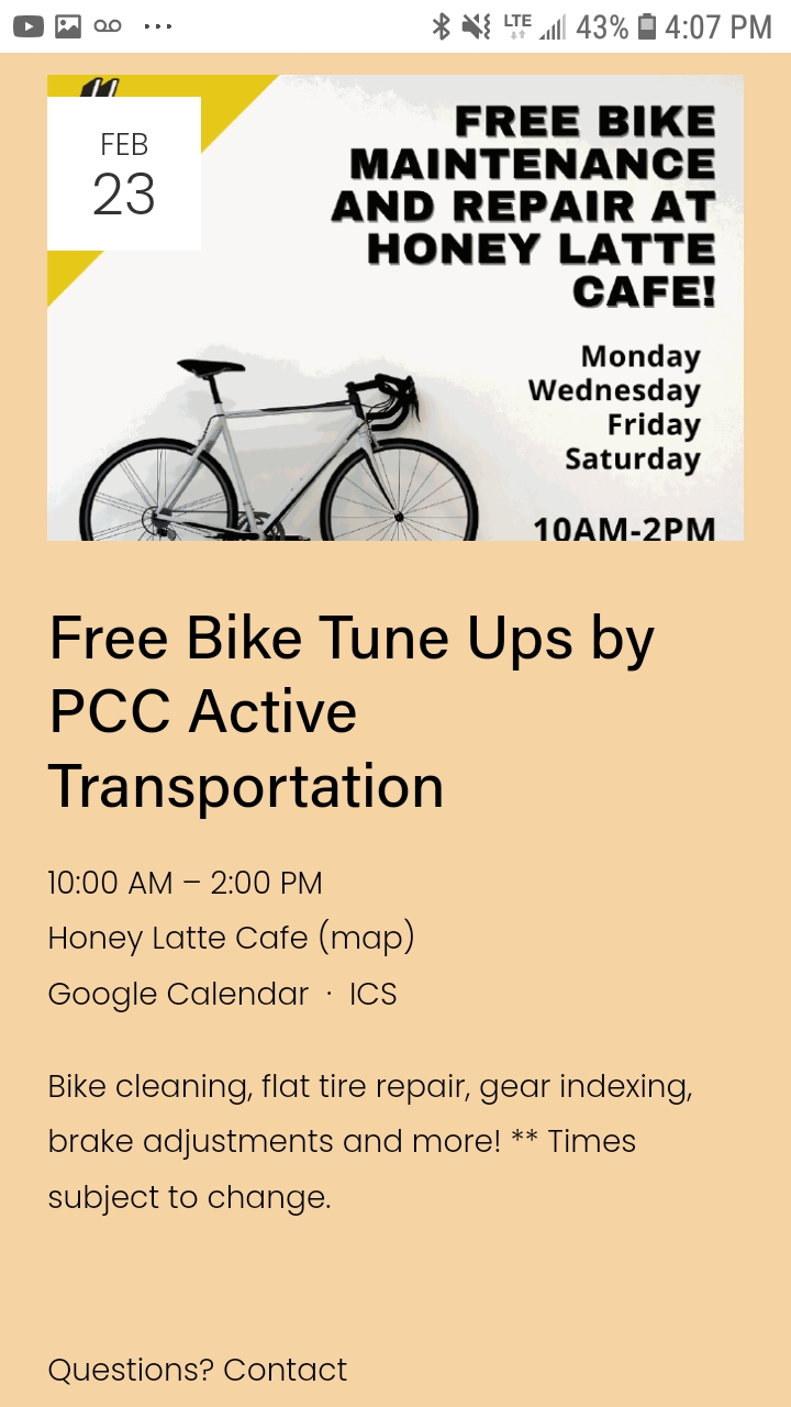 Free bike tune ups at Honey Latte Cafe Portland