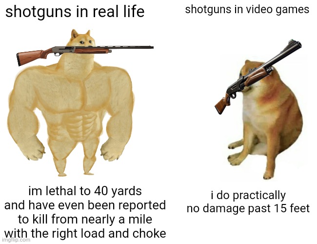 video games vs reality featurong buff doge and crying cheems r/memes