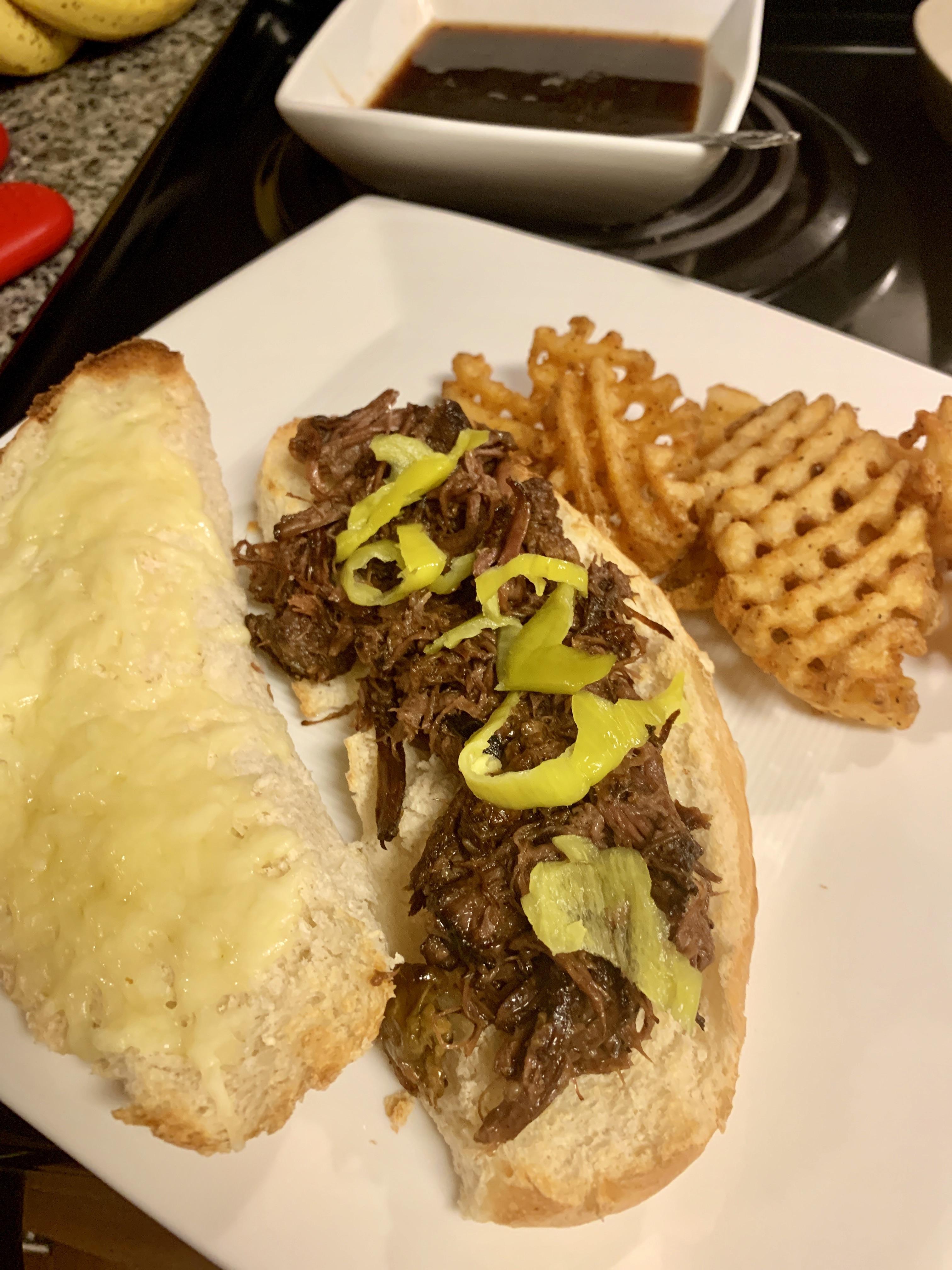 Sorry for the terrible photo, but I made french dips from leftover