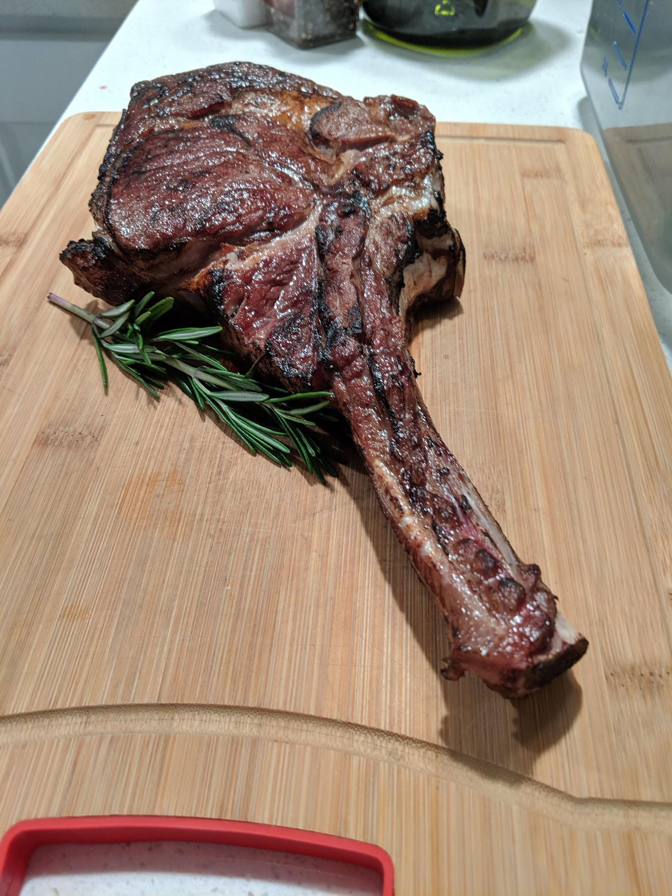 [Homemade] Bonein ribeye basted with garlic and rosemary (sous vide