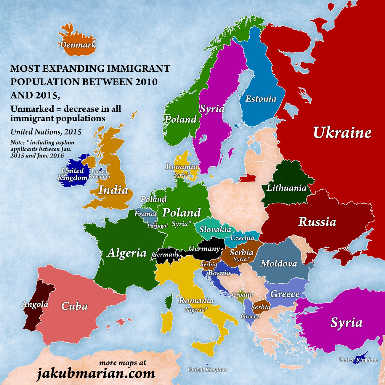 Immigration in Europe Map of the countries of origin of immigrants r