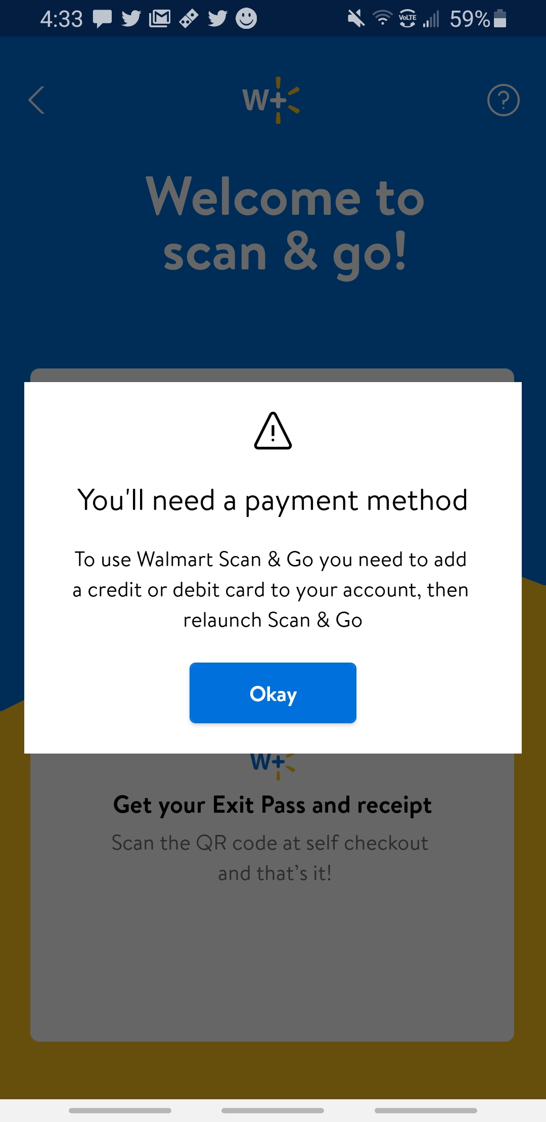 Can't use scan and go. Keeps saying I need to add my card. r/walmart