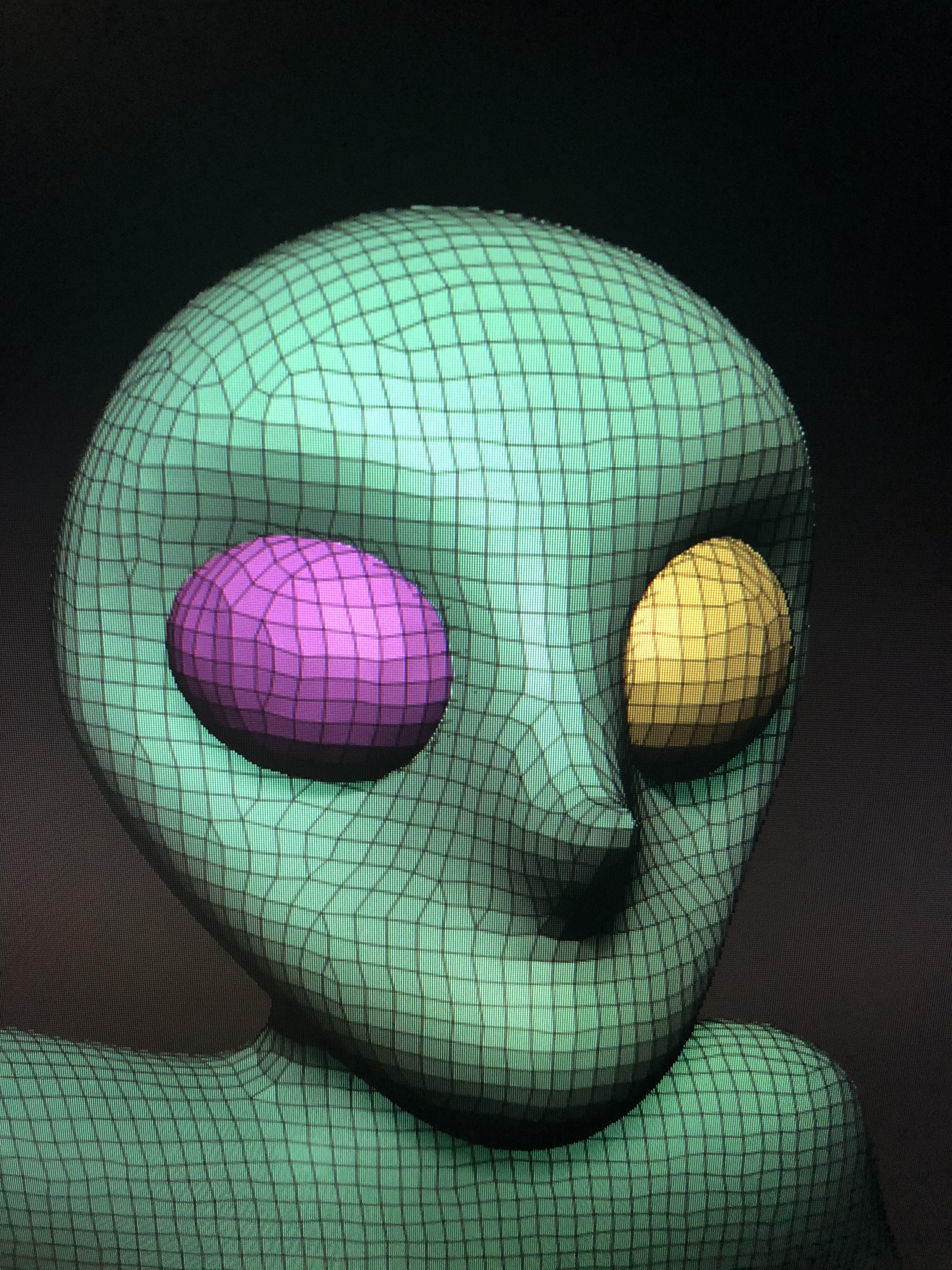 Professor showed us how to make nice eyeholes, but i missed a step. Something to do with merging