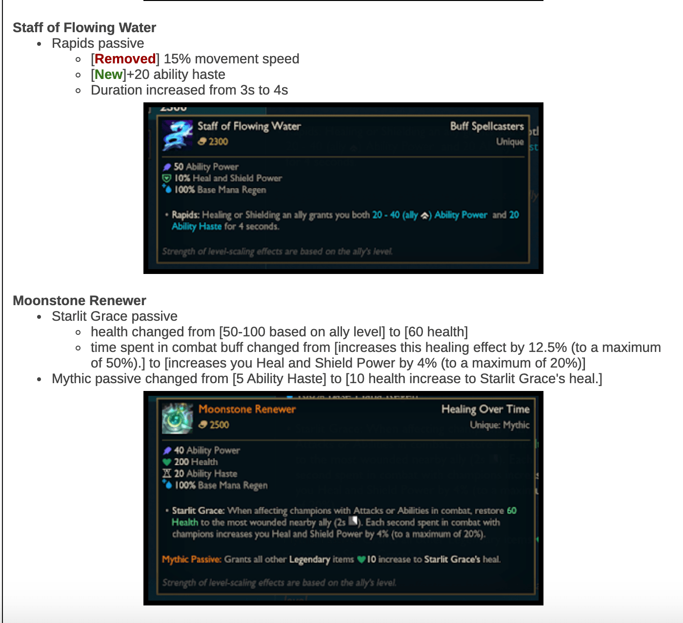 Moonstone Renewer + Staff of Flowing Water Changes on PBE r
