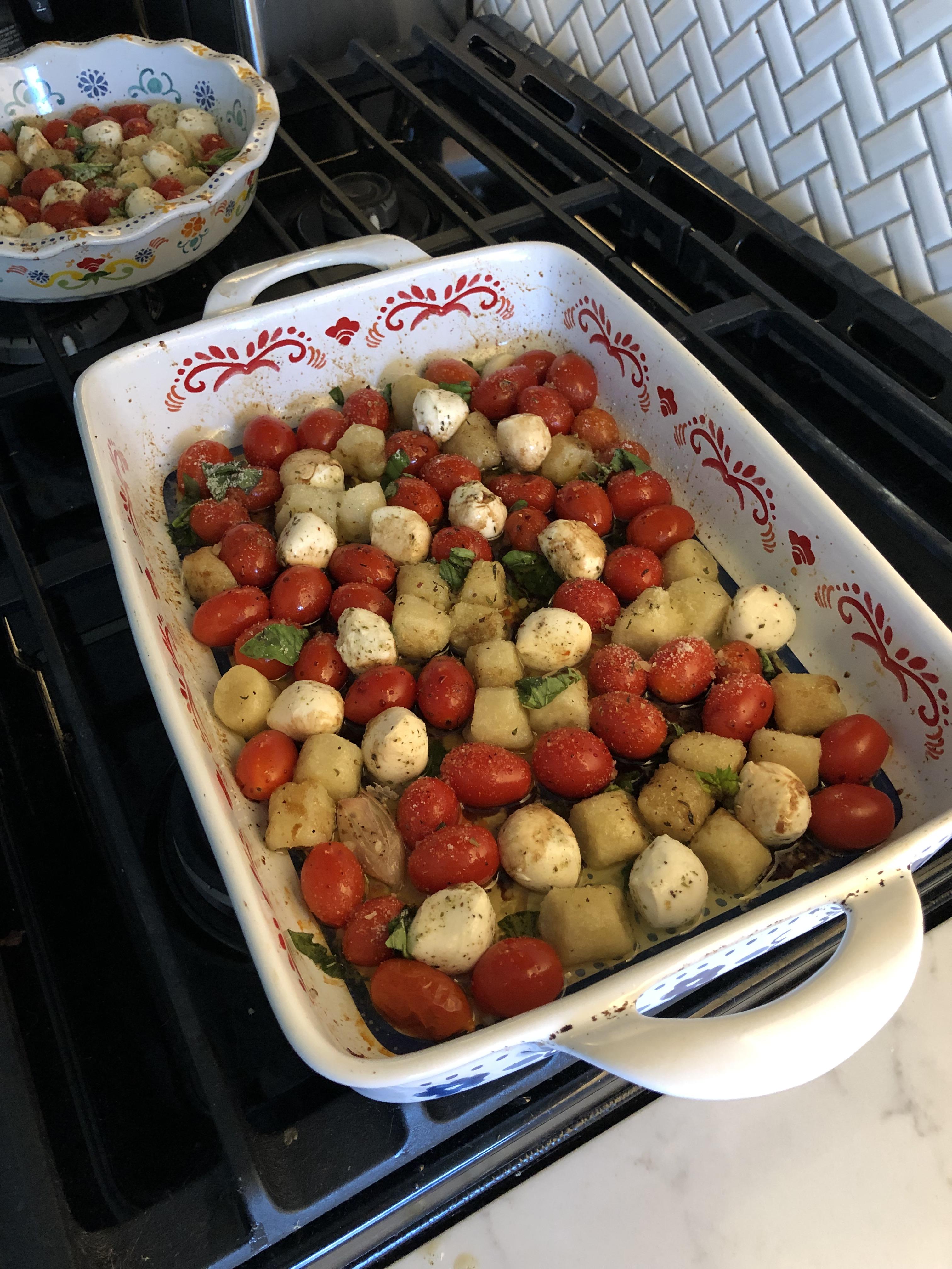 Roasted tomatoes, cauliflower gnocchi, mozzarella, and basil r