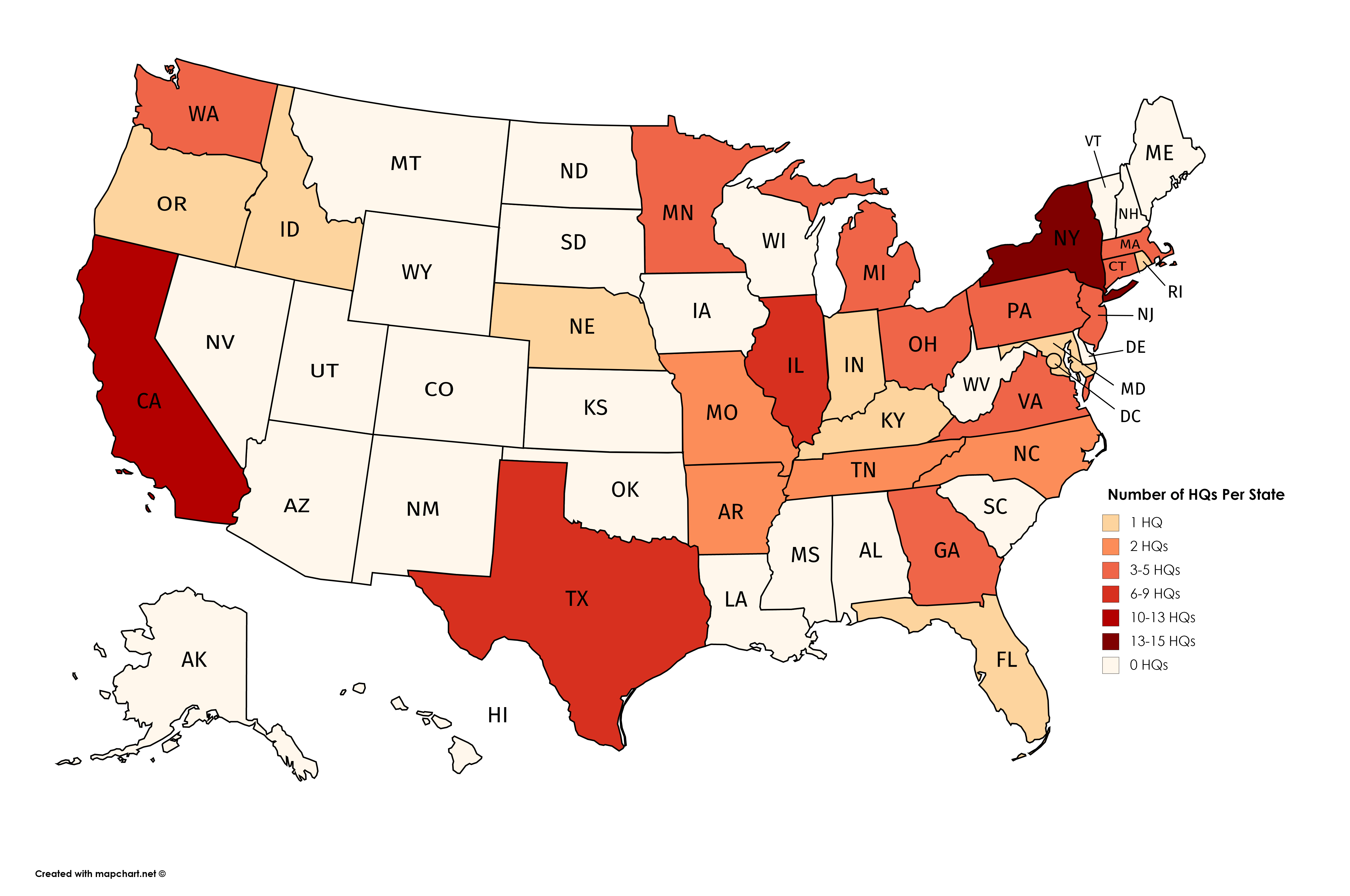 Company Headquarters In America Map Number of Major Company Headquarters in Each State. [5400x3586] MapPorn