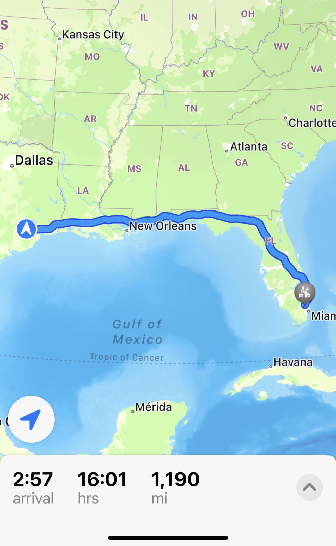American friends ) doing a road trip from Houston texas to Miami