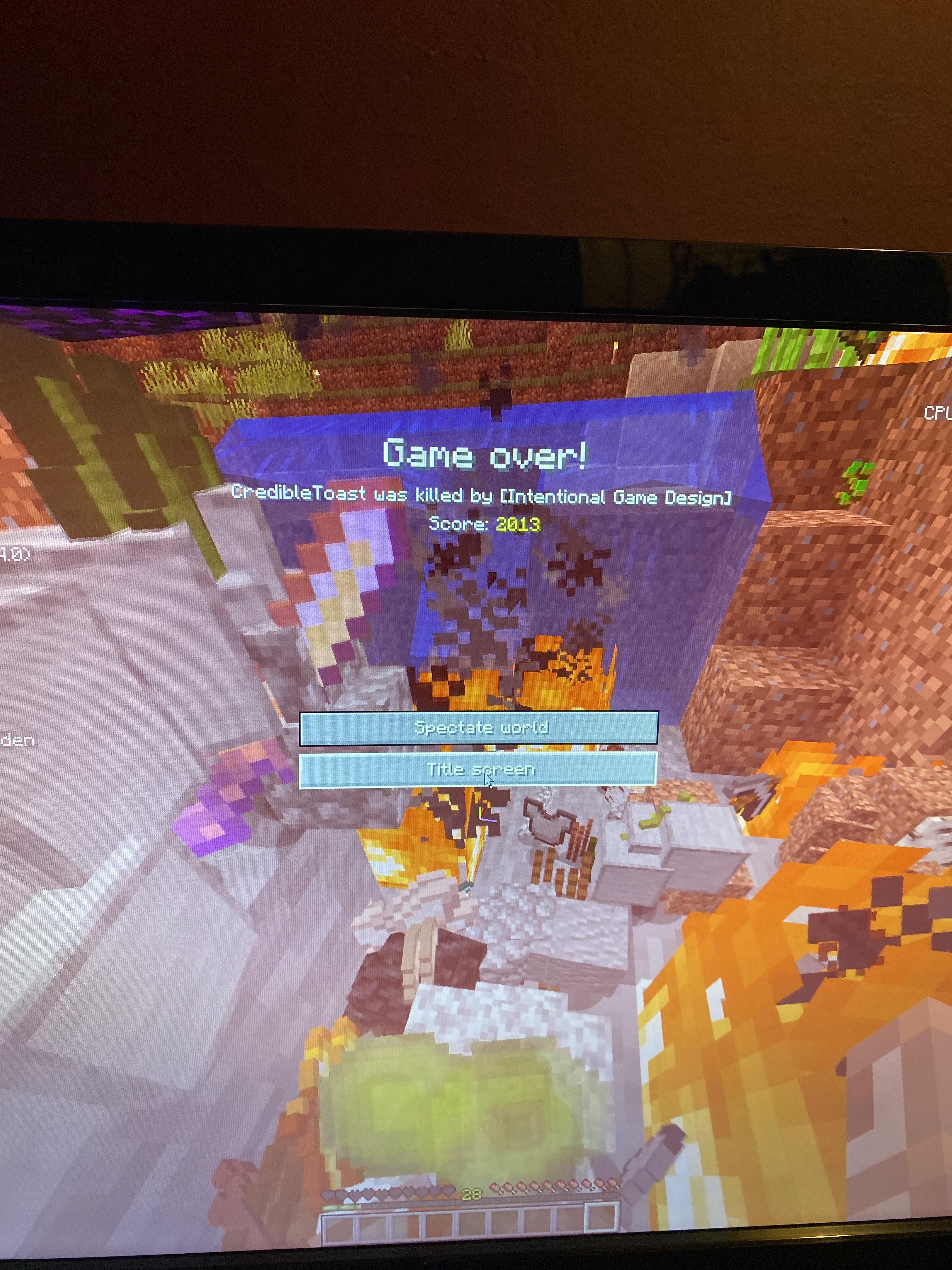 This is the result of a respawn anchor the overworld and a small right