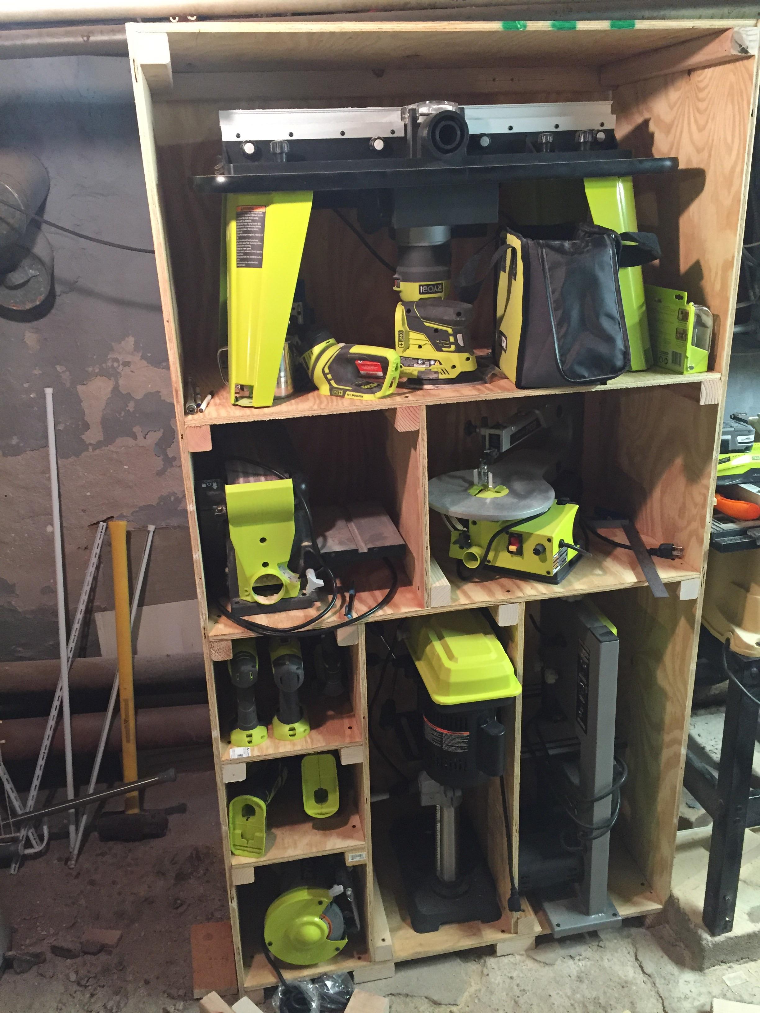 Finished up these shelves to hold all my Ryobi Tools today : r/ryobi