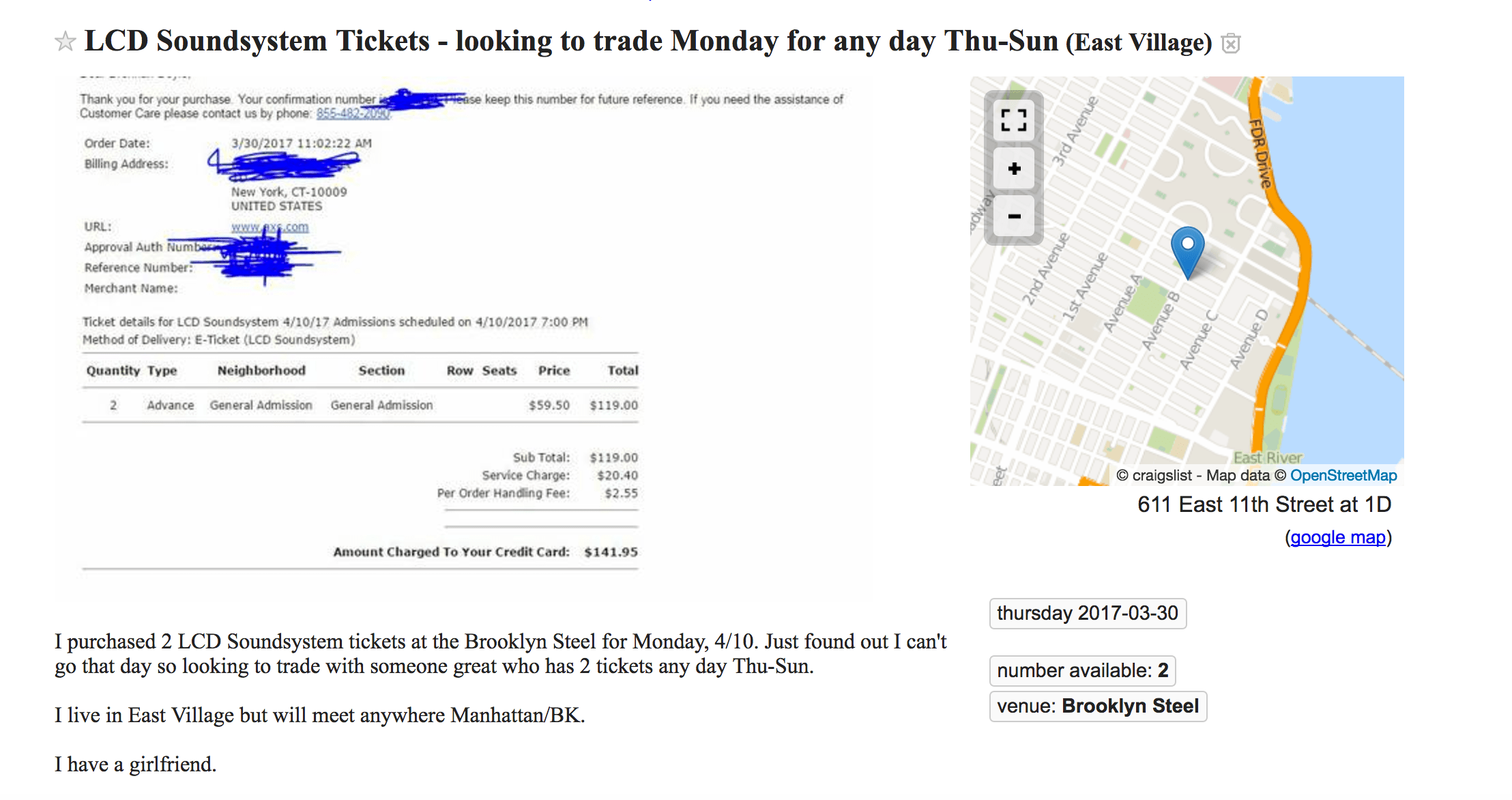 Was checking Craigslist for tickets. Way to rub in he has tickets AND a