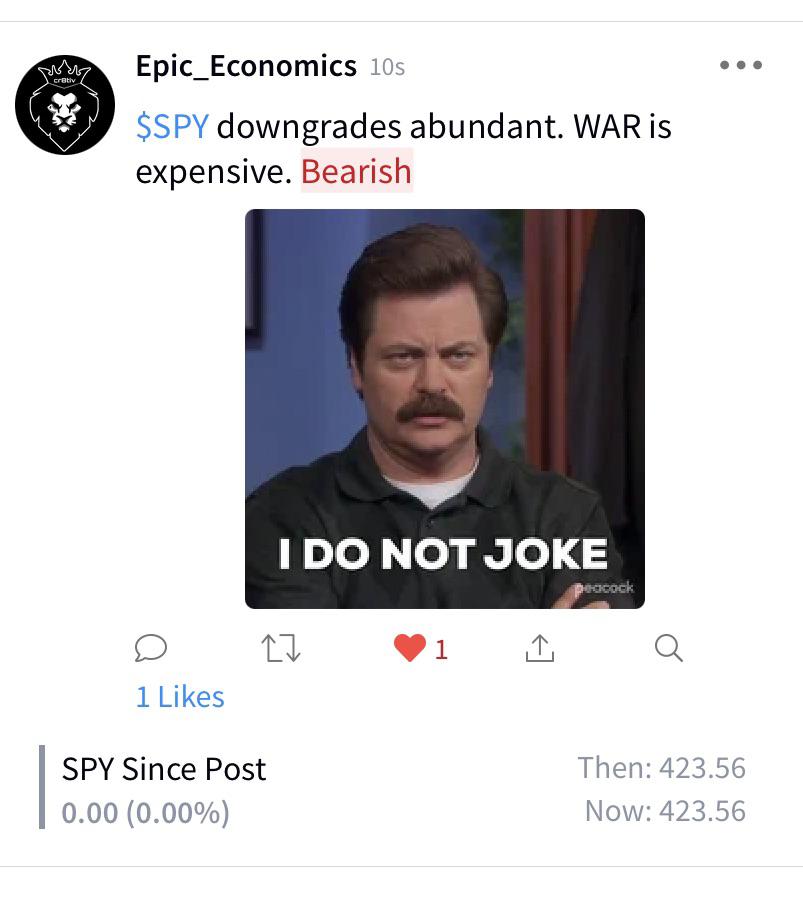 SPY downgrades abundant. WAR is expensive. r/Epic_Economics