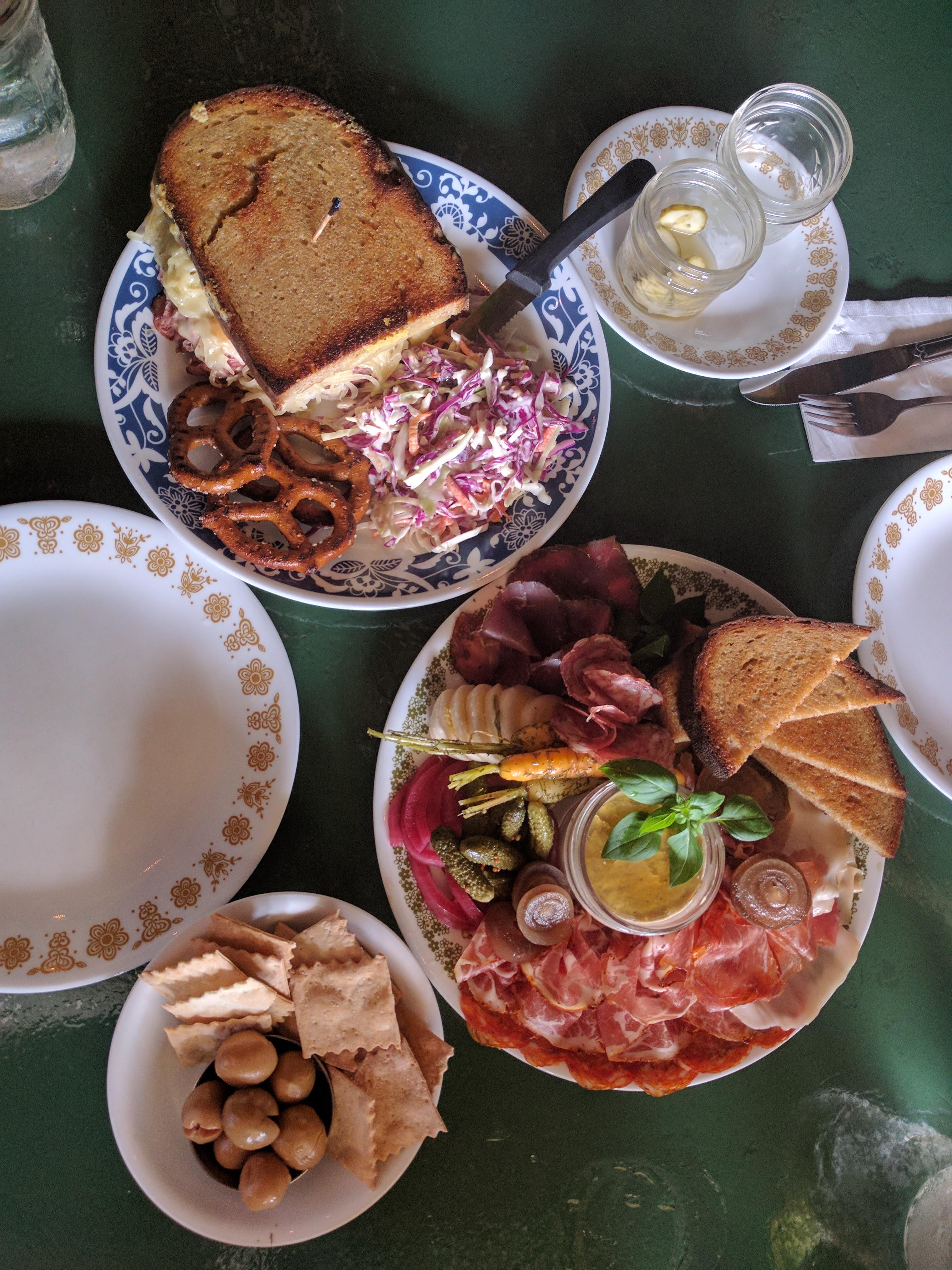 [I ate] Morse's Sauerkraut Ruben and charcuterie Plate with pickled veg