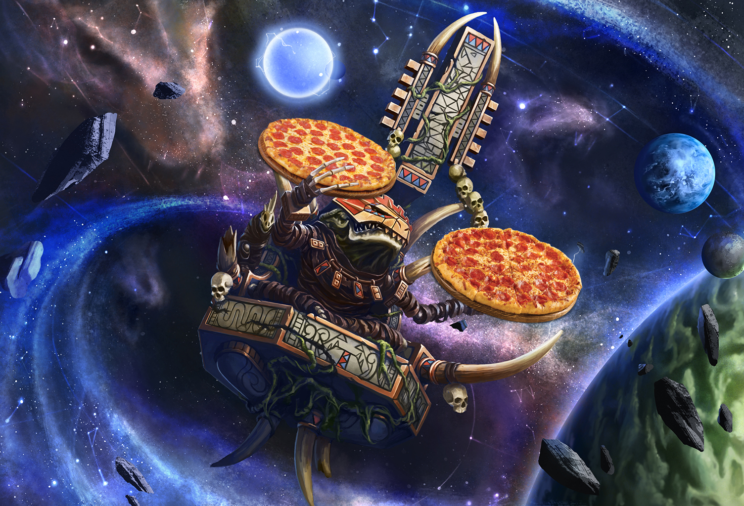 Lord Kroak evoking the Deliverance of Pizza. Creds to Ramazon on the HeirofCarthage Discord