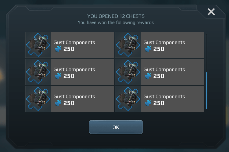Half of 12 silver chests gave me Gust components. ( r/walkingwarrobots