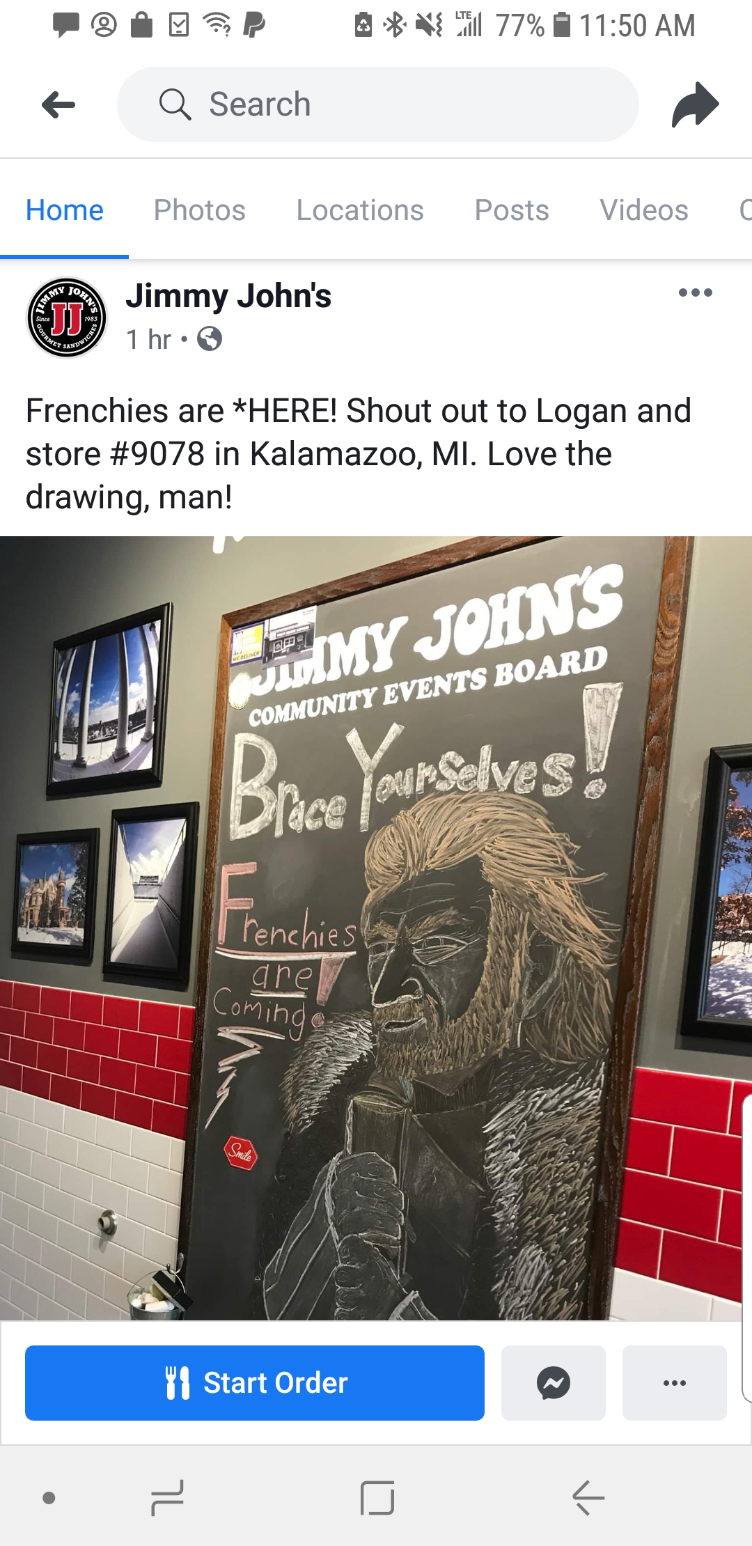 Jimmy Johns on FB gave me a shoutout for my most recent piece. Thanks