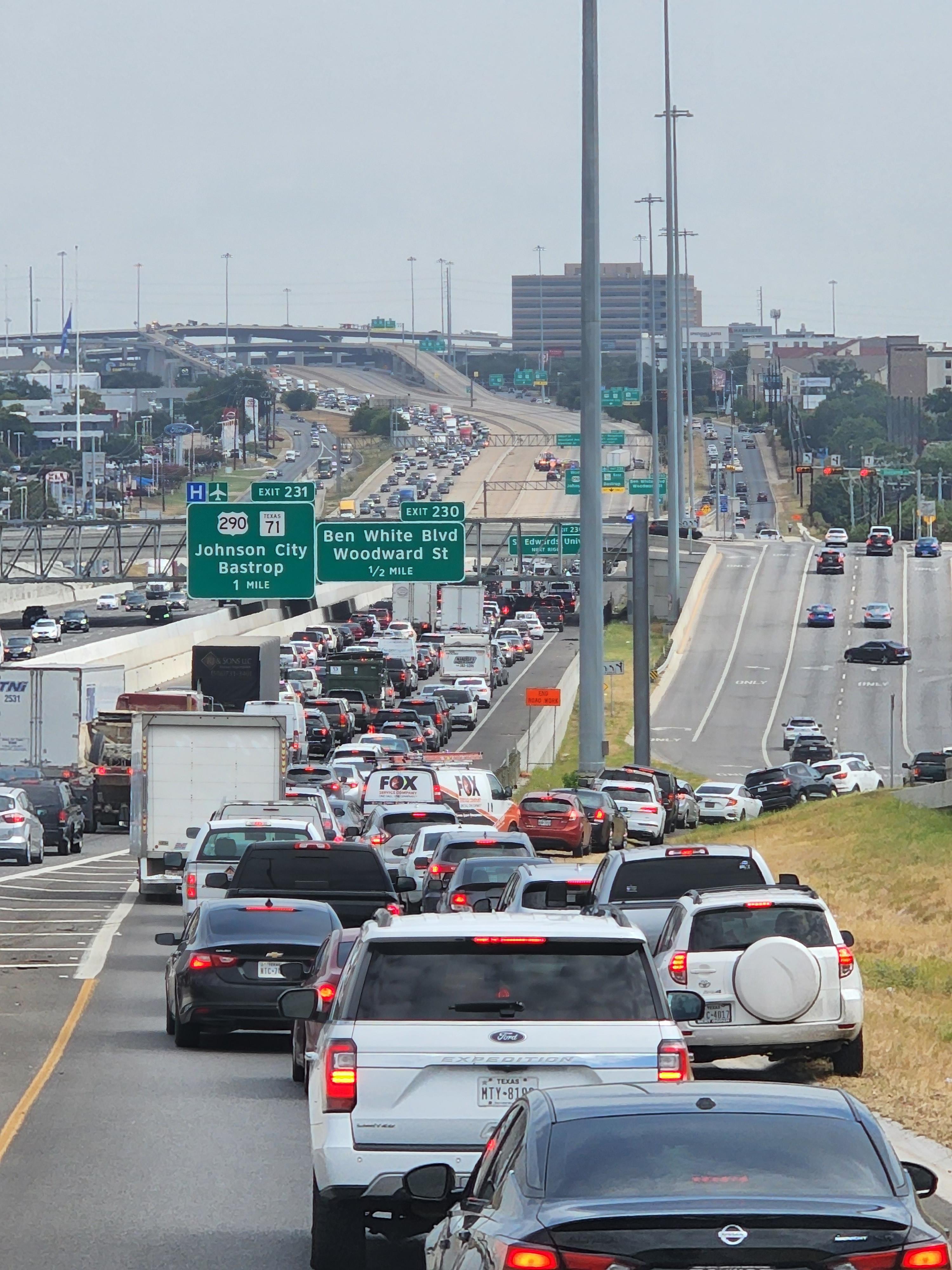 11am on i35 north by Austin. it's a cluster fuck... accident completely