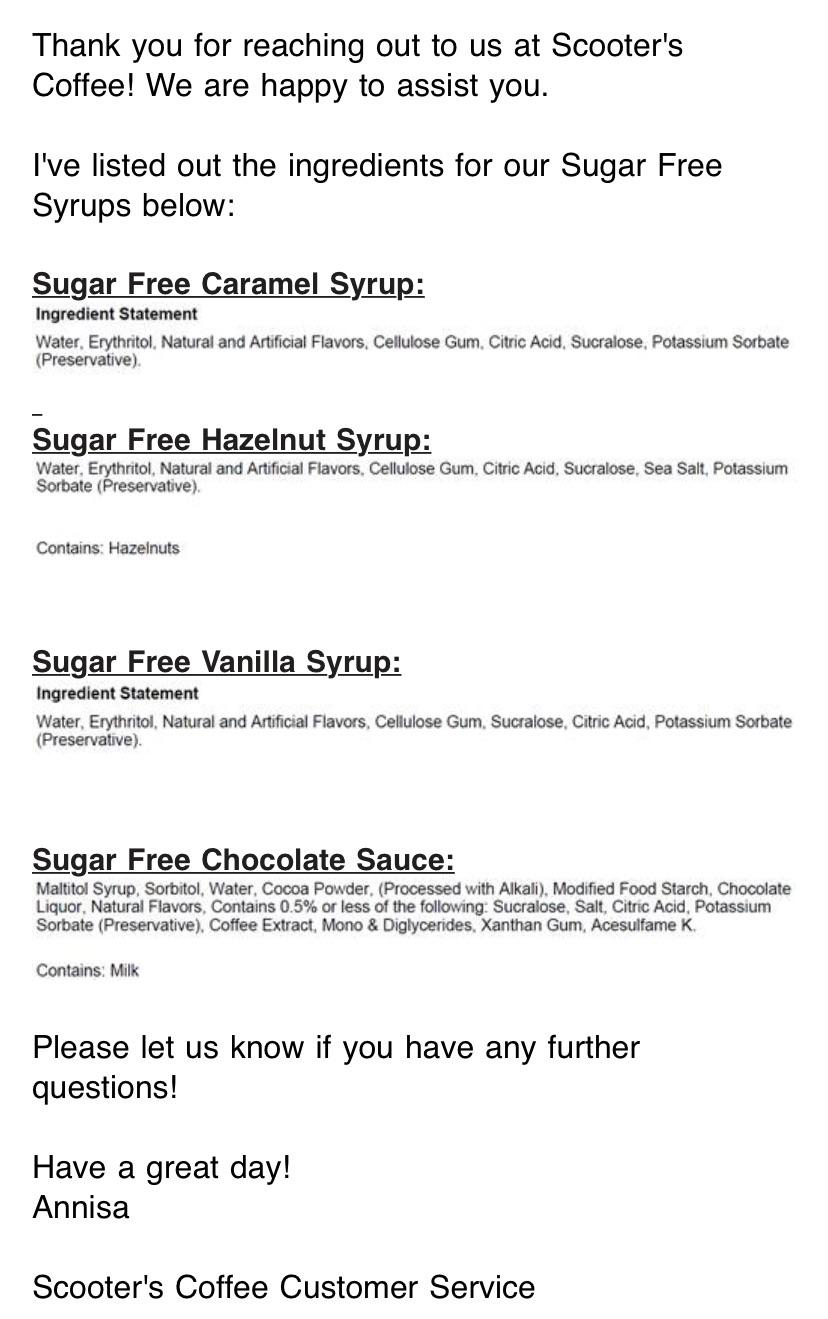 Scooters Coffee Sugarfree Syrups. For anyone who was wondering what