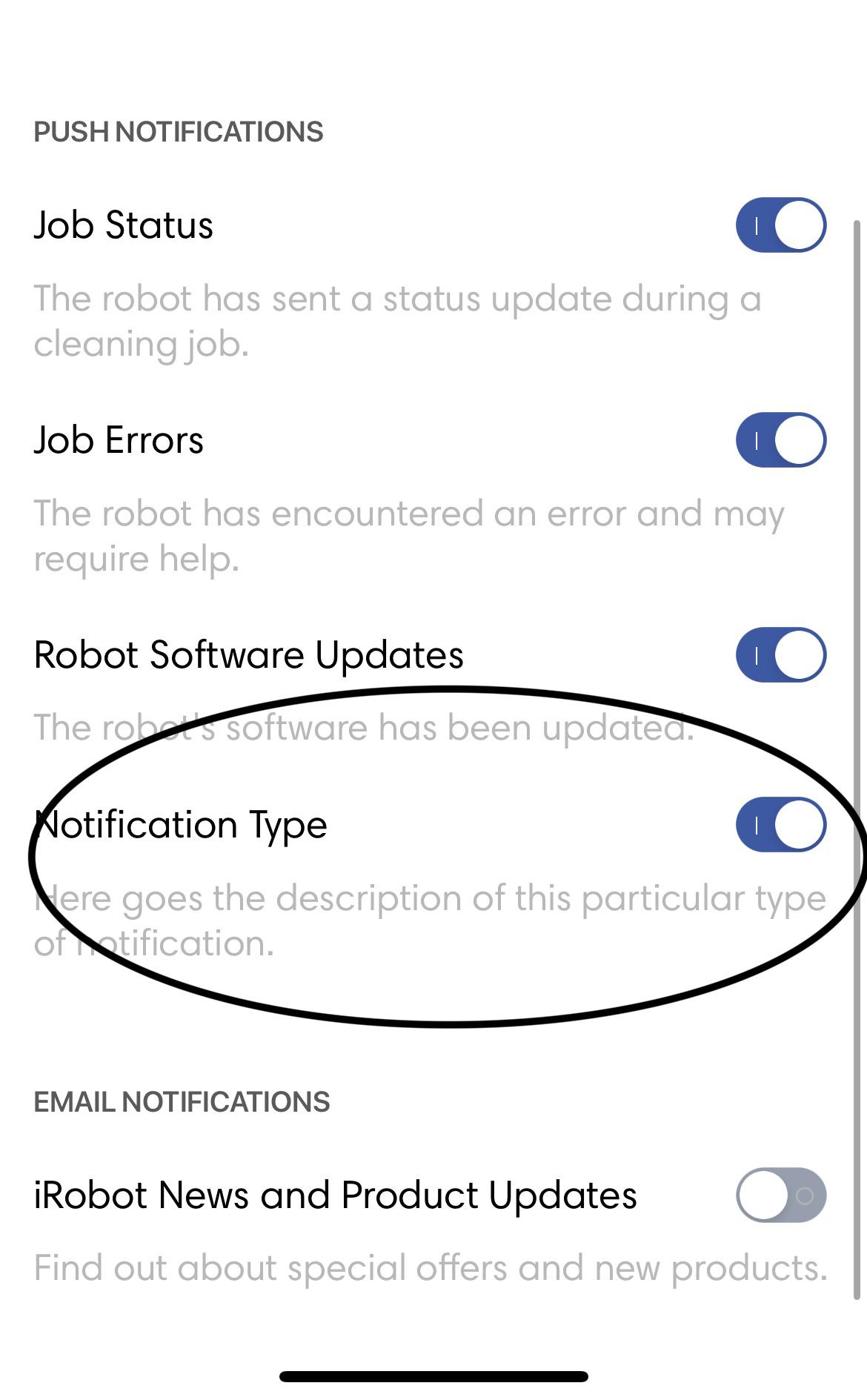 Did iRobot put the notification template in the app without filling it
