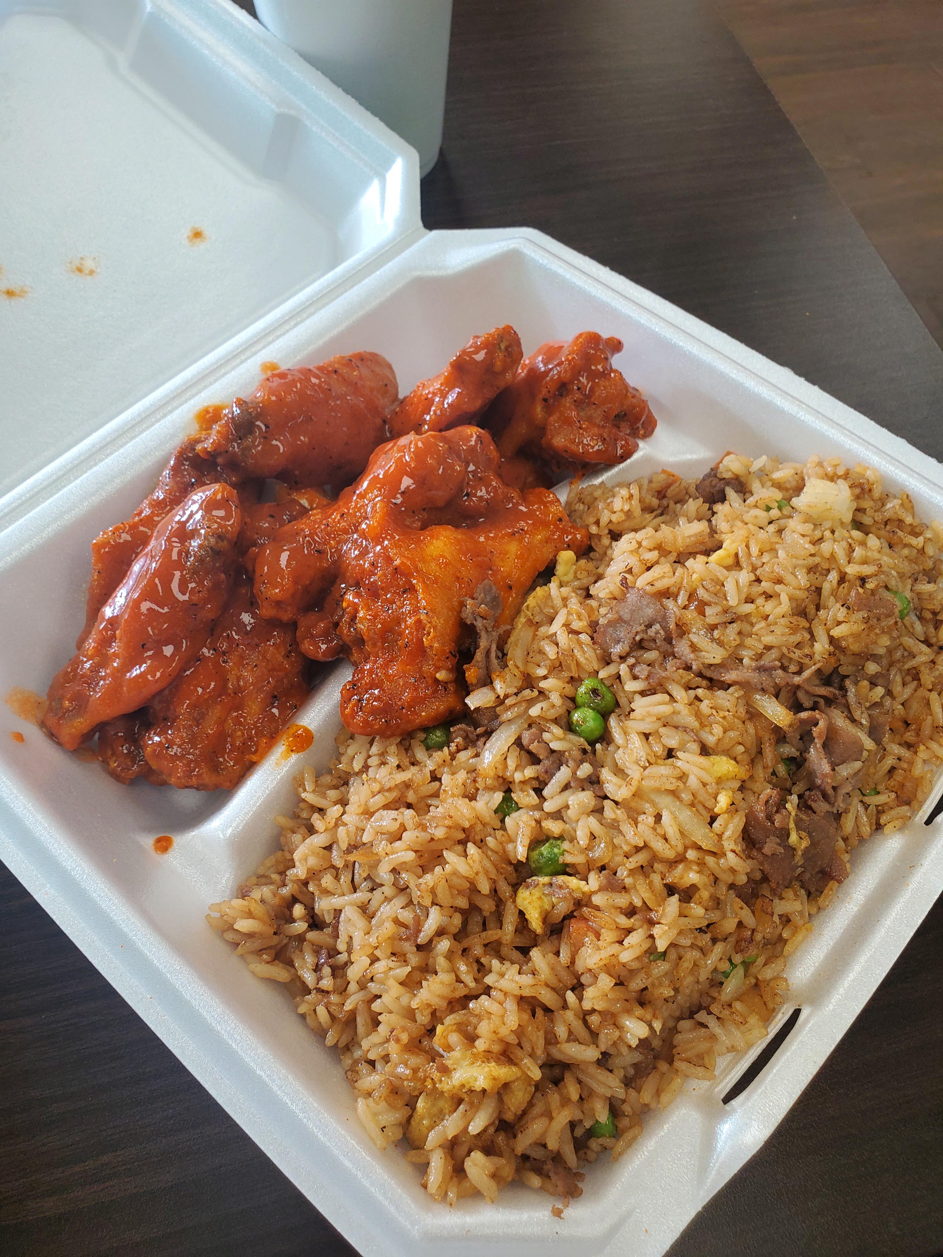 Wings and fried rice from J Burger and Wings r/grandrapids