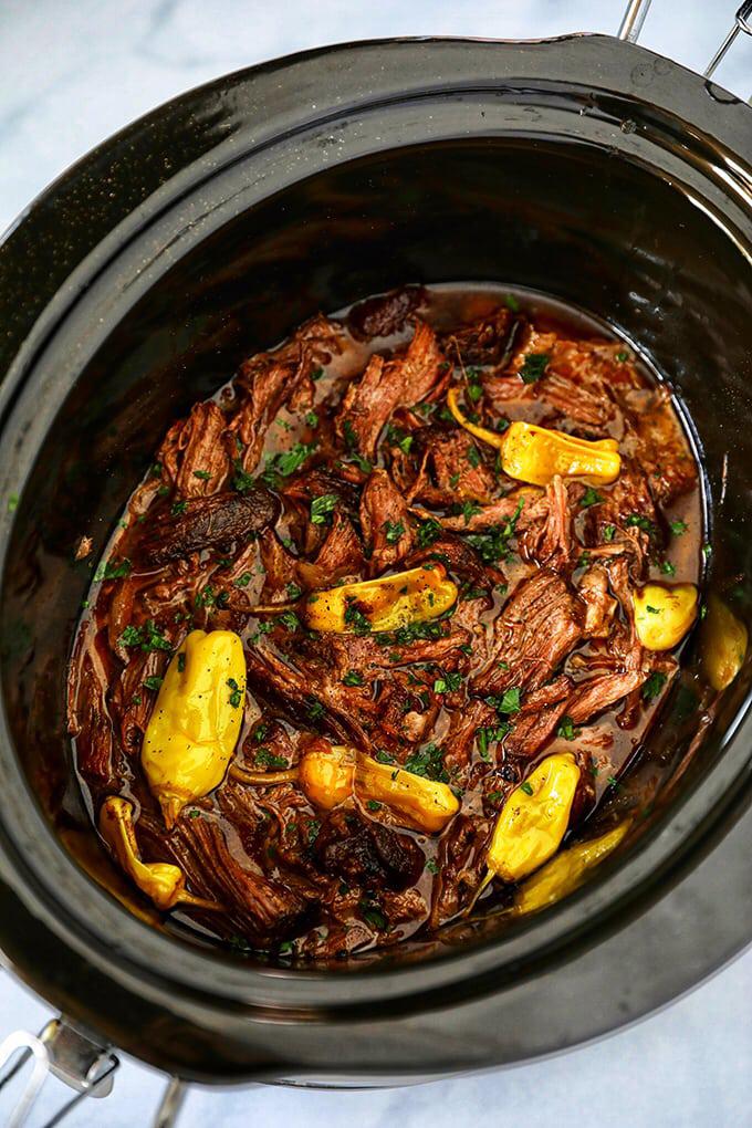 Mississippi Pot Roast slow cooked for 8 hours the house smells