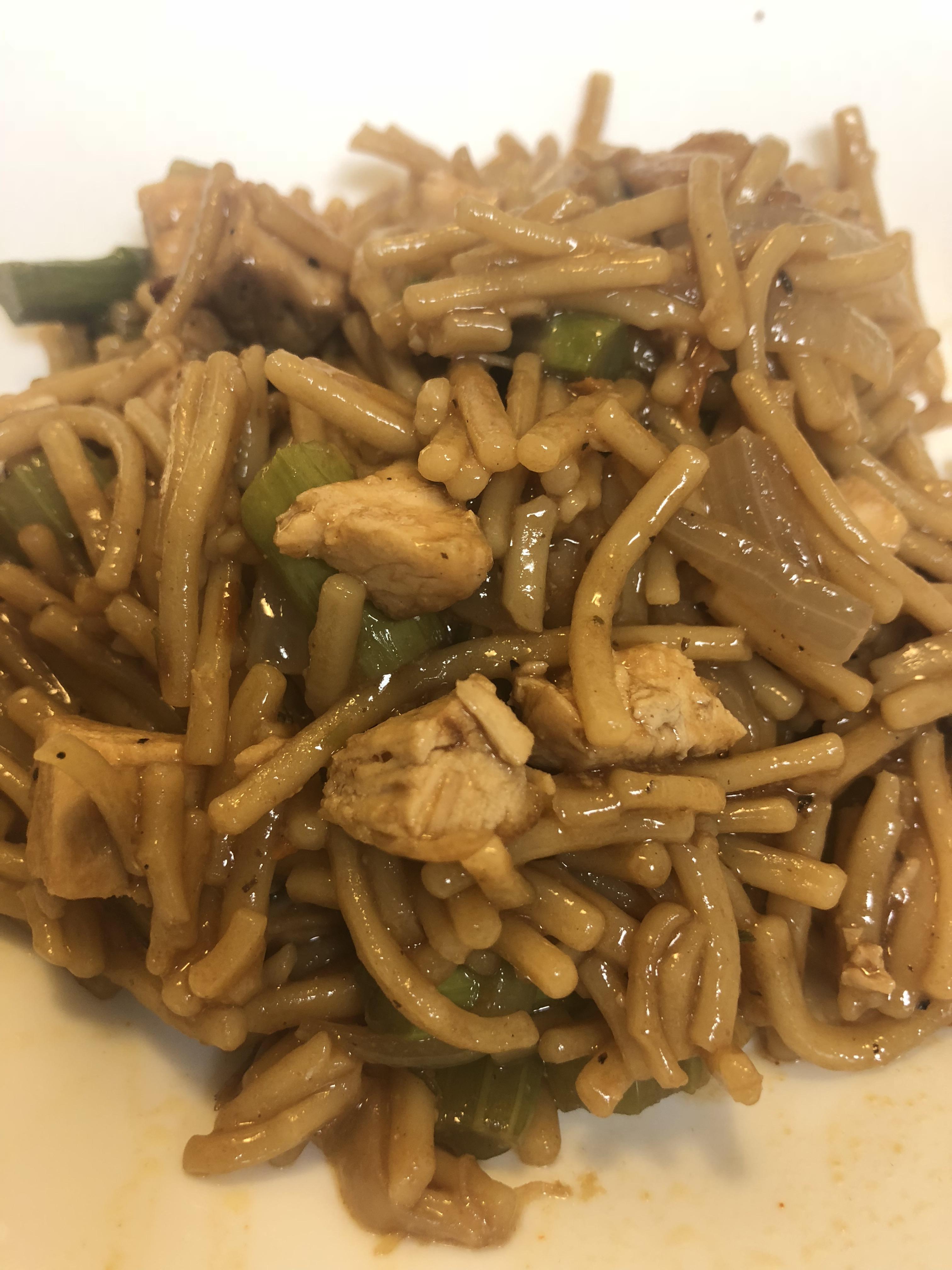 [Homemade] featuring Knorr Teriyaki Noodles Pasta package with leftover