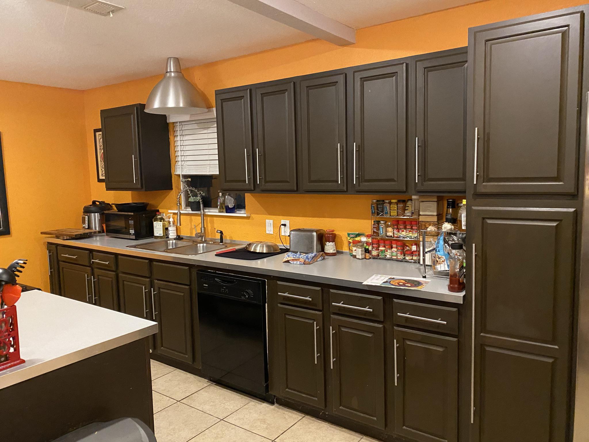 Thoughts on updating this kitchen while keeping orange walls? r