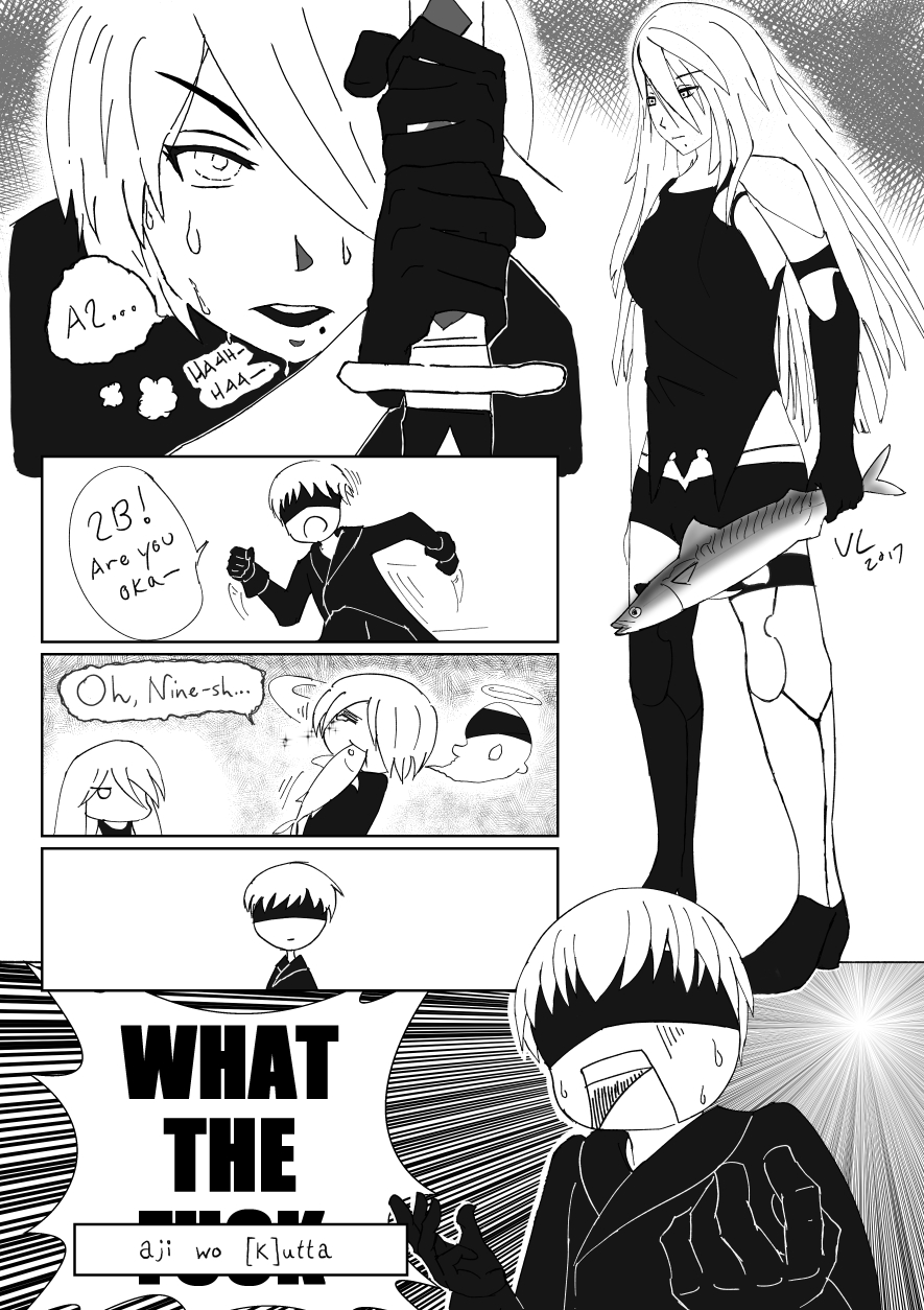 [spoilers](Route C + Ending K) 2B eats a Mackerel... r/nier