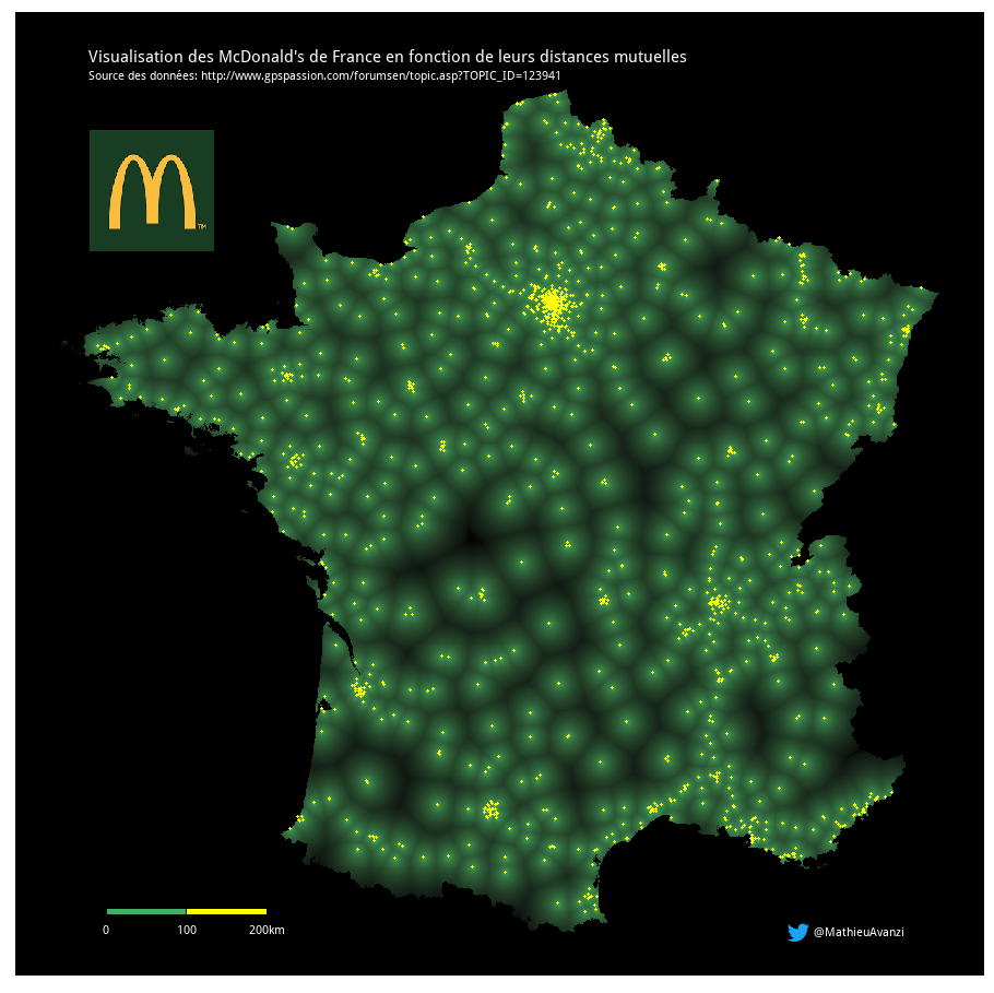 Mac Donald Carte France A Map of French McDonald's [910*909] MapPorn