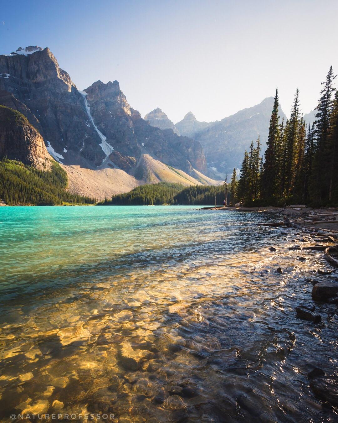 A slightly different view of Lake Moraine at sunset last summer (aka