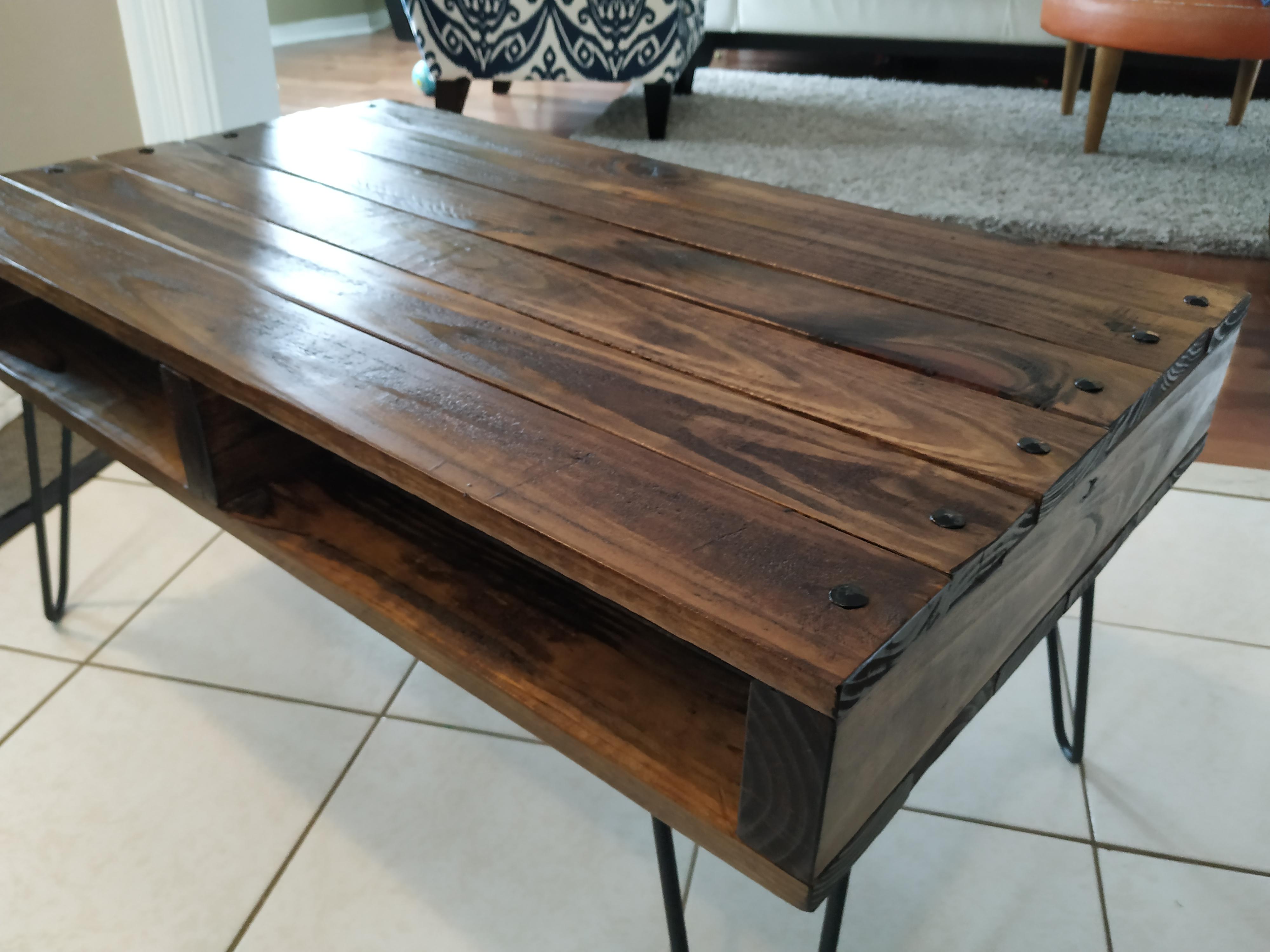 A pallet wood coffee table. Aged with steel wool and vinegar, then