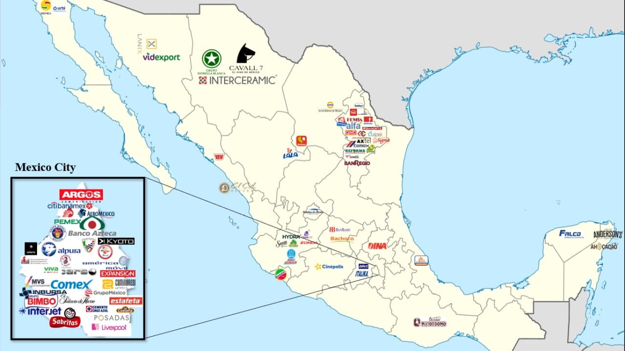 Major mexican companies by state. (Mexicanfounded only, non