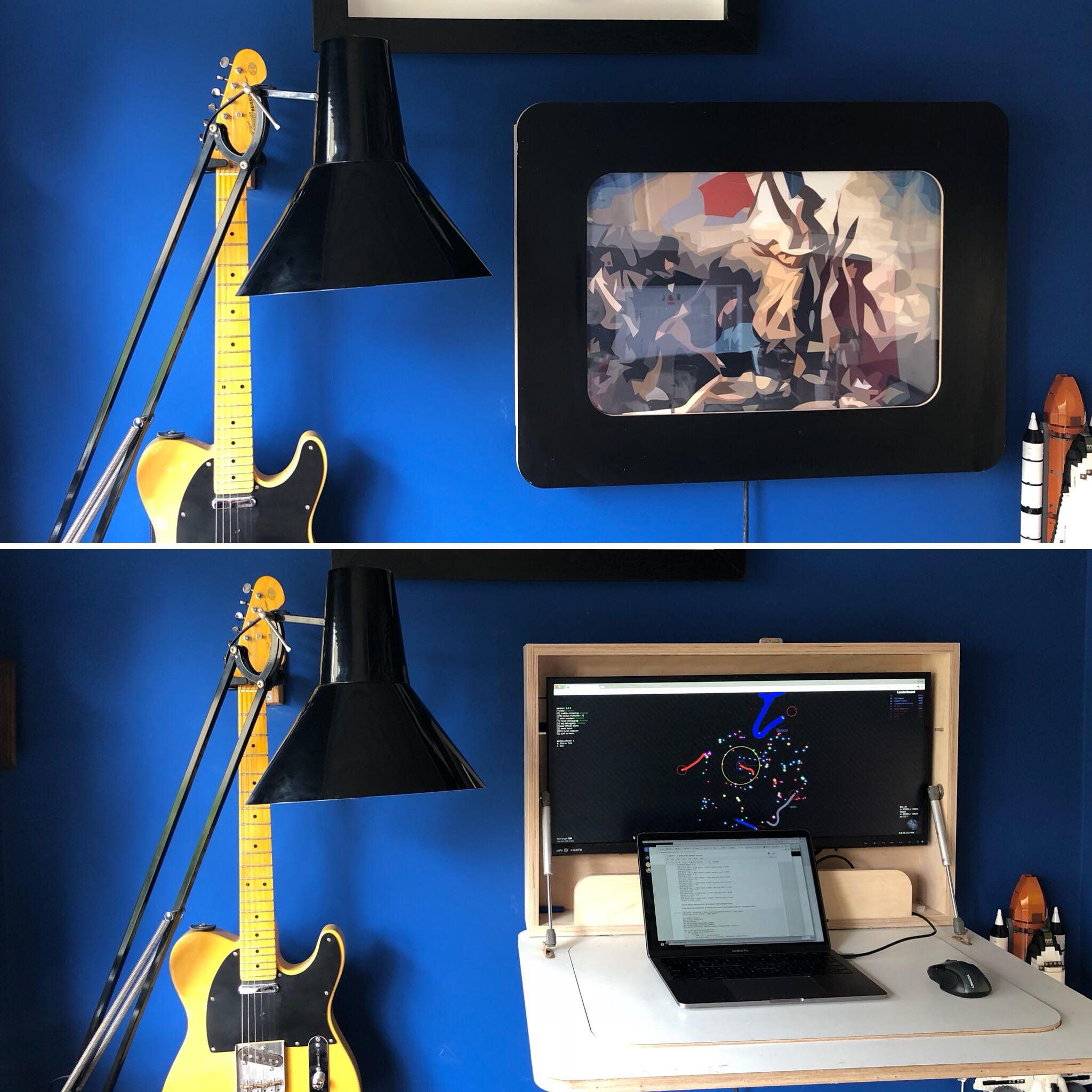 Picture frame that transforms into my standing desk. My own design
