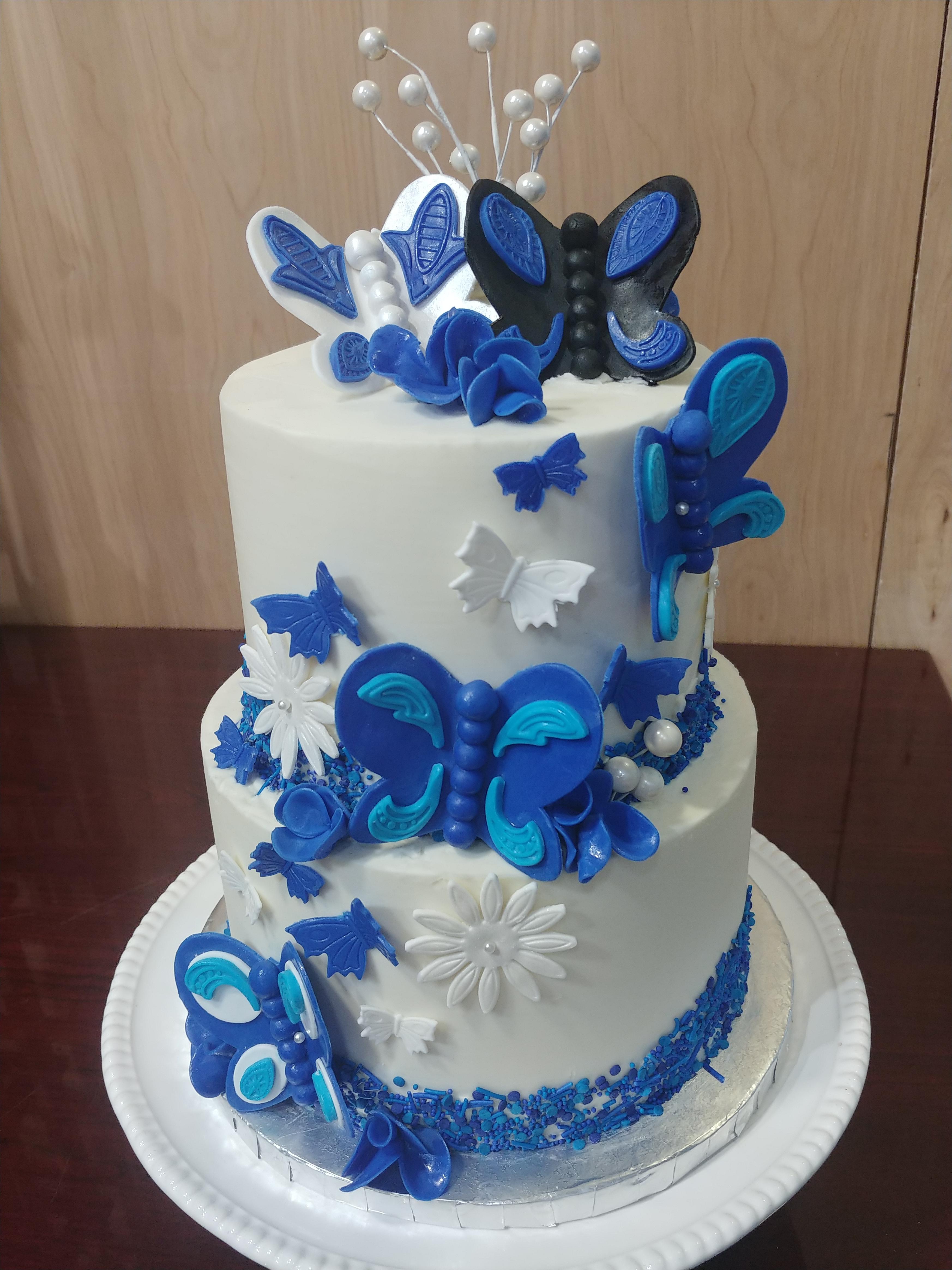 Blue butterfly wedding cake r/cakedecorating
