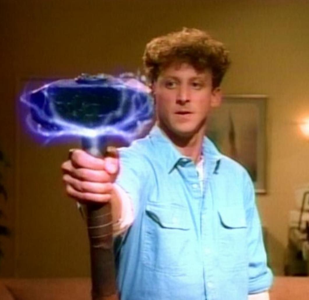 Donald Blake (Steve Levitt) summoning Thor from the 1988 The Incredible