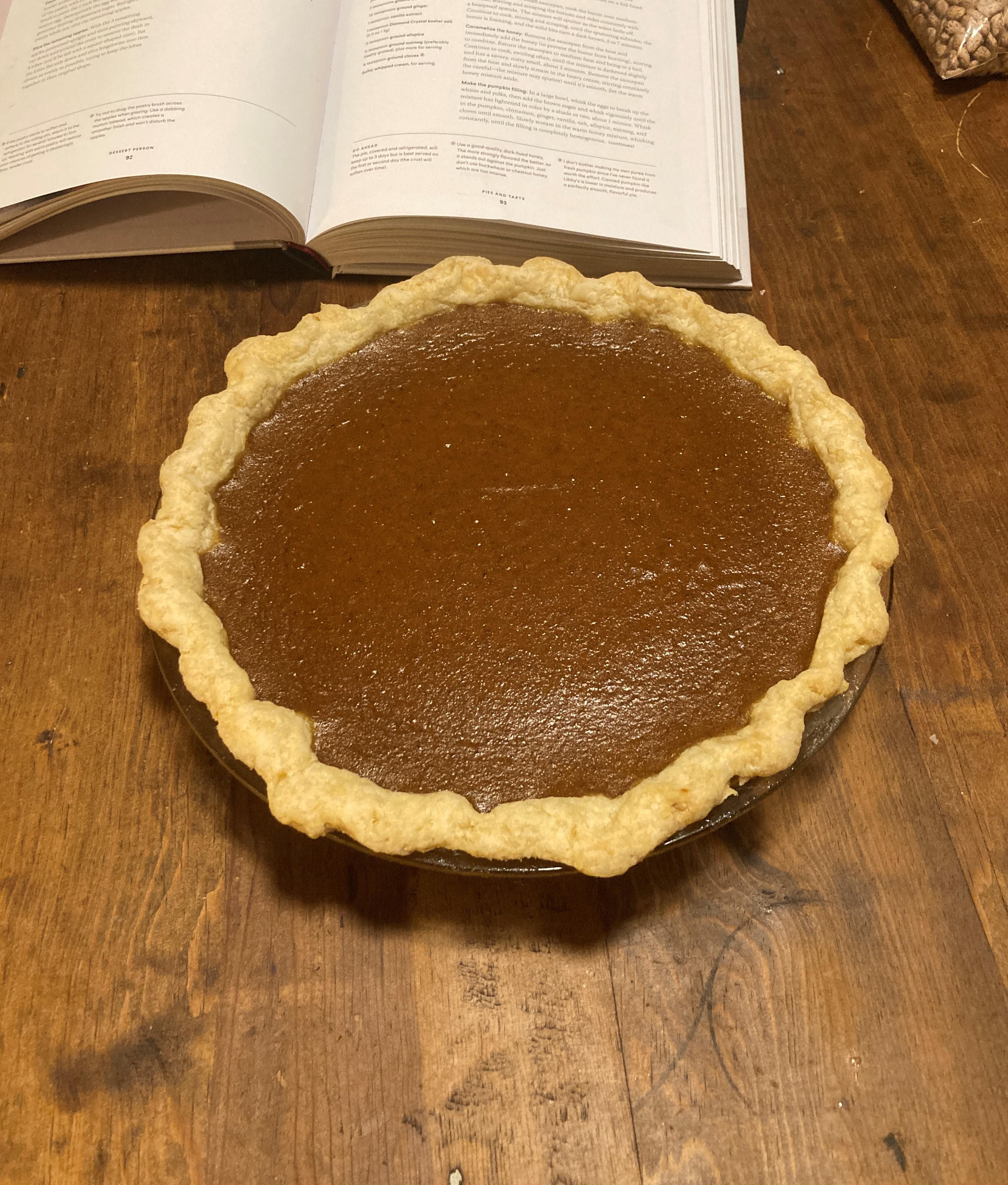 I made Claire's Caramelized Honey Pumpkin Pie from Dessert Person for