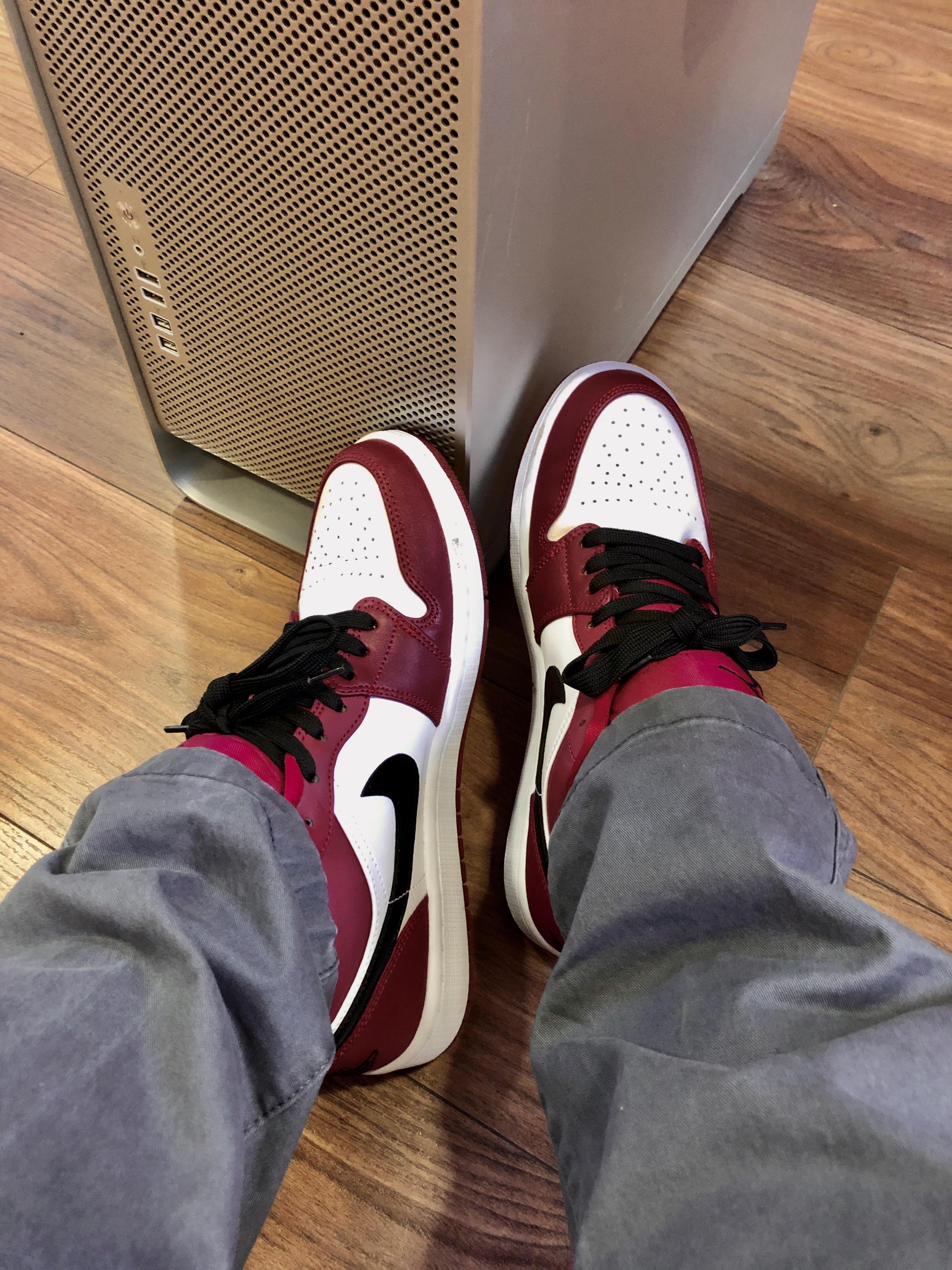 Noble Red Jordan 1 low. Added black laces for a more Chicago look. r/Nike