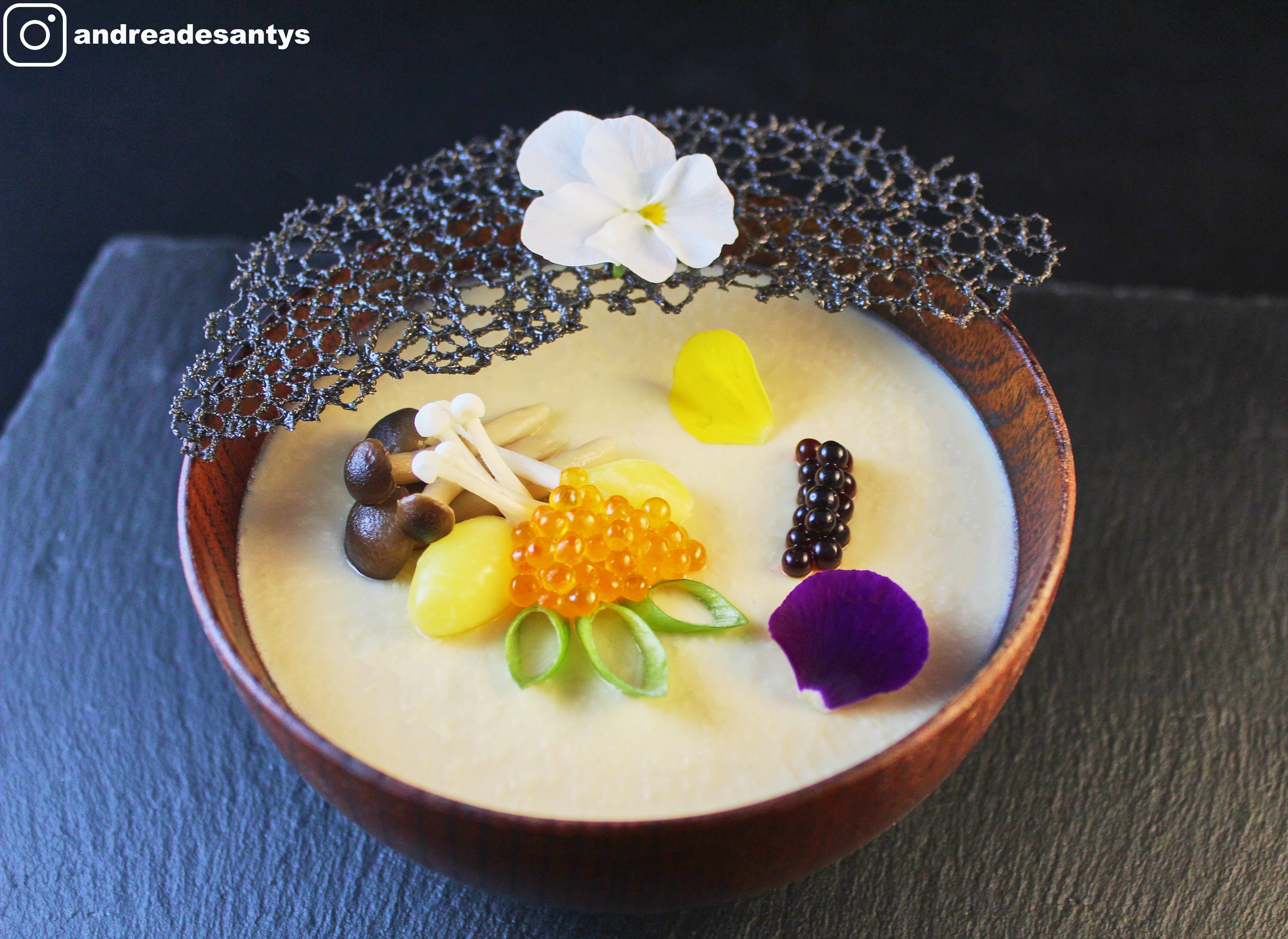 Chawanmushi // Japanese egg custard, ikura, ginkgo nuts, shimeji