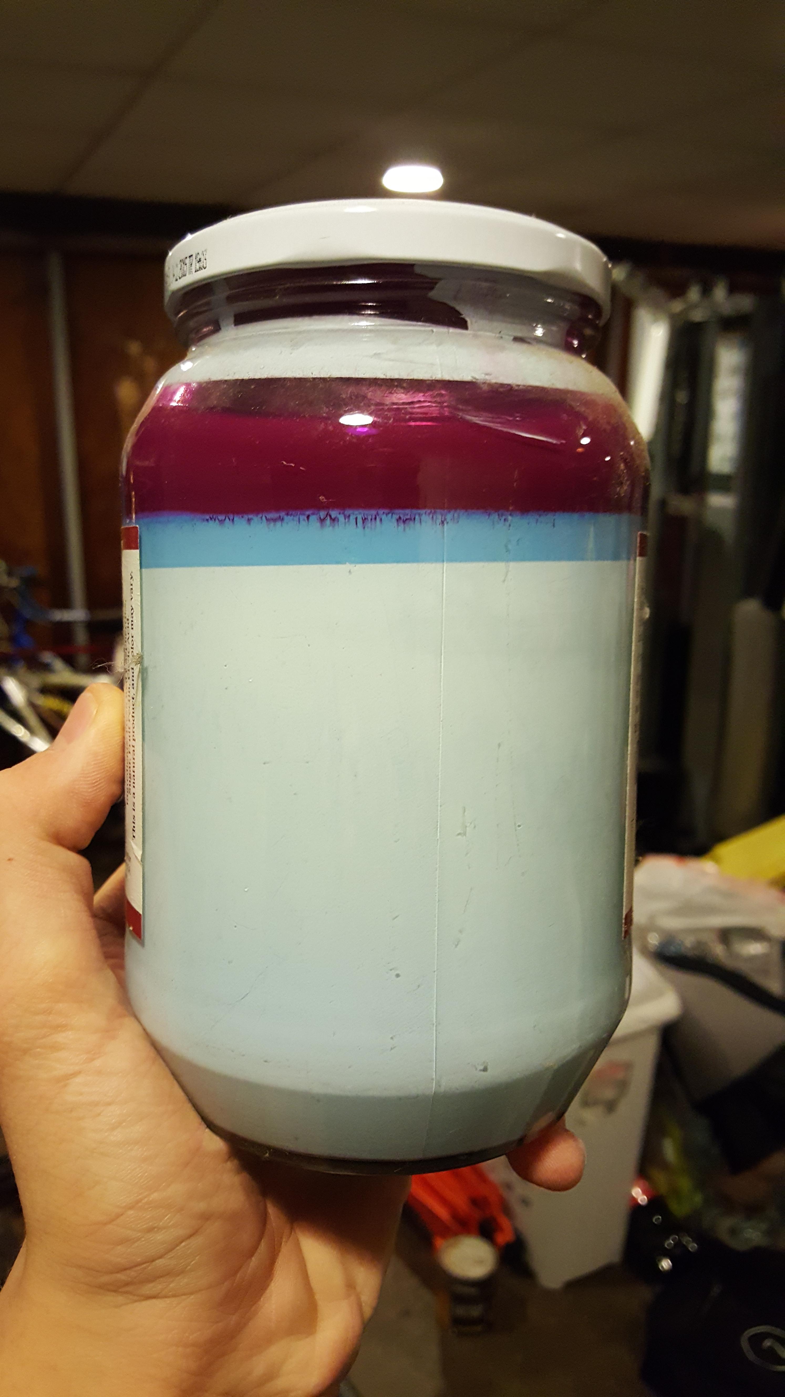 Idk if this counts but this jar of paint has separated into all it's