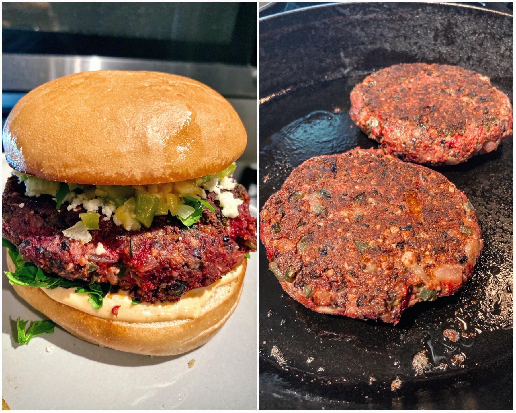 Kenji’s black bean burger with grated roasted beet for color, served on a toasted bun with