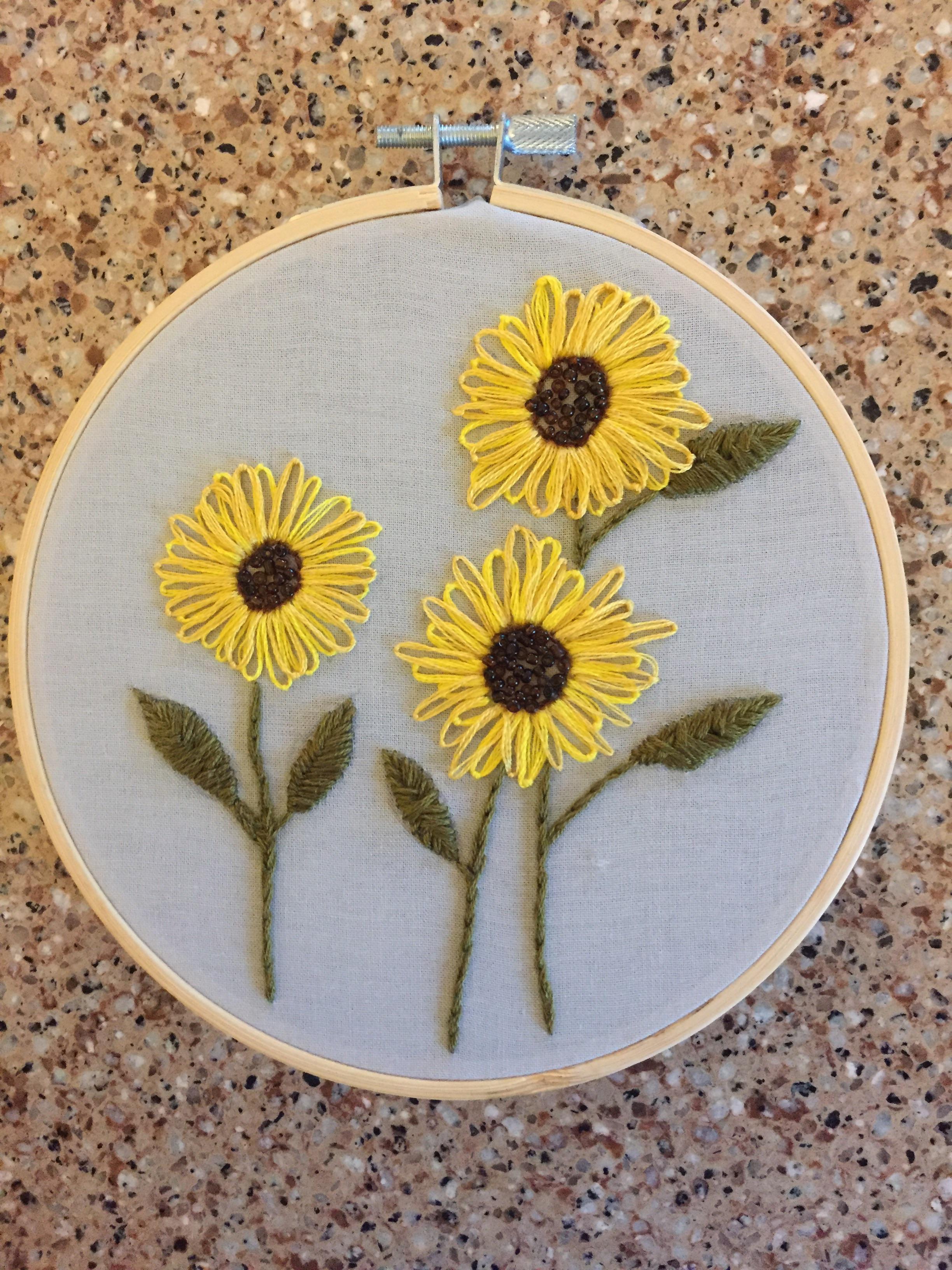 My second sunflower embroider for a graduation gift r/Embroidery