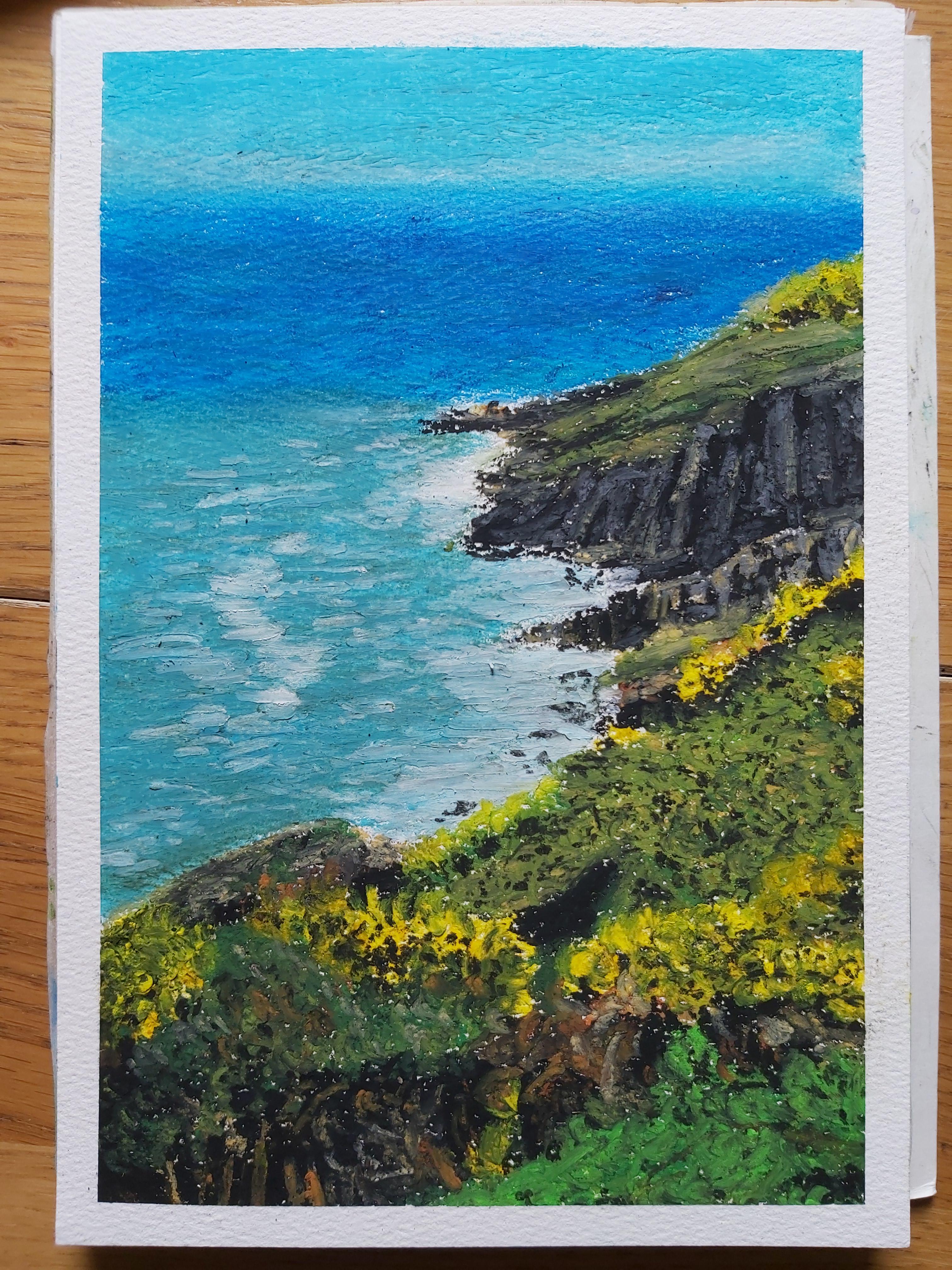 Seaside. Oil pastels on watercolor paper and my first oil pastel drawing (painting?). Came out