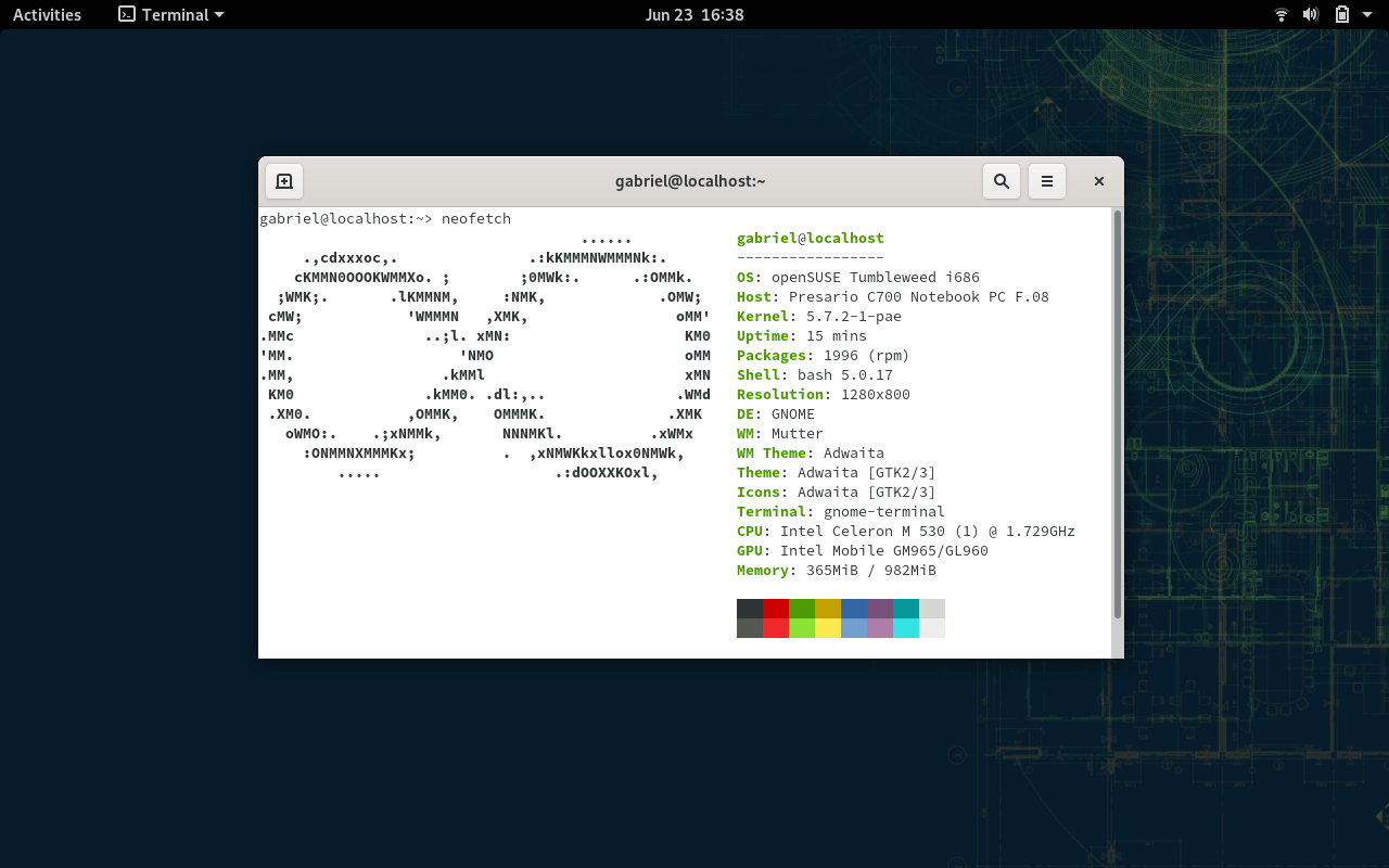 [Gnome] OpenSUSE TW running on a 2007 laptop Everything stock Vanilla