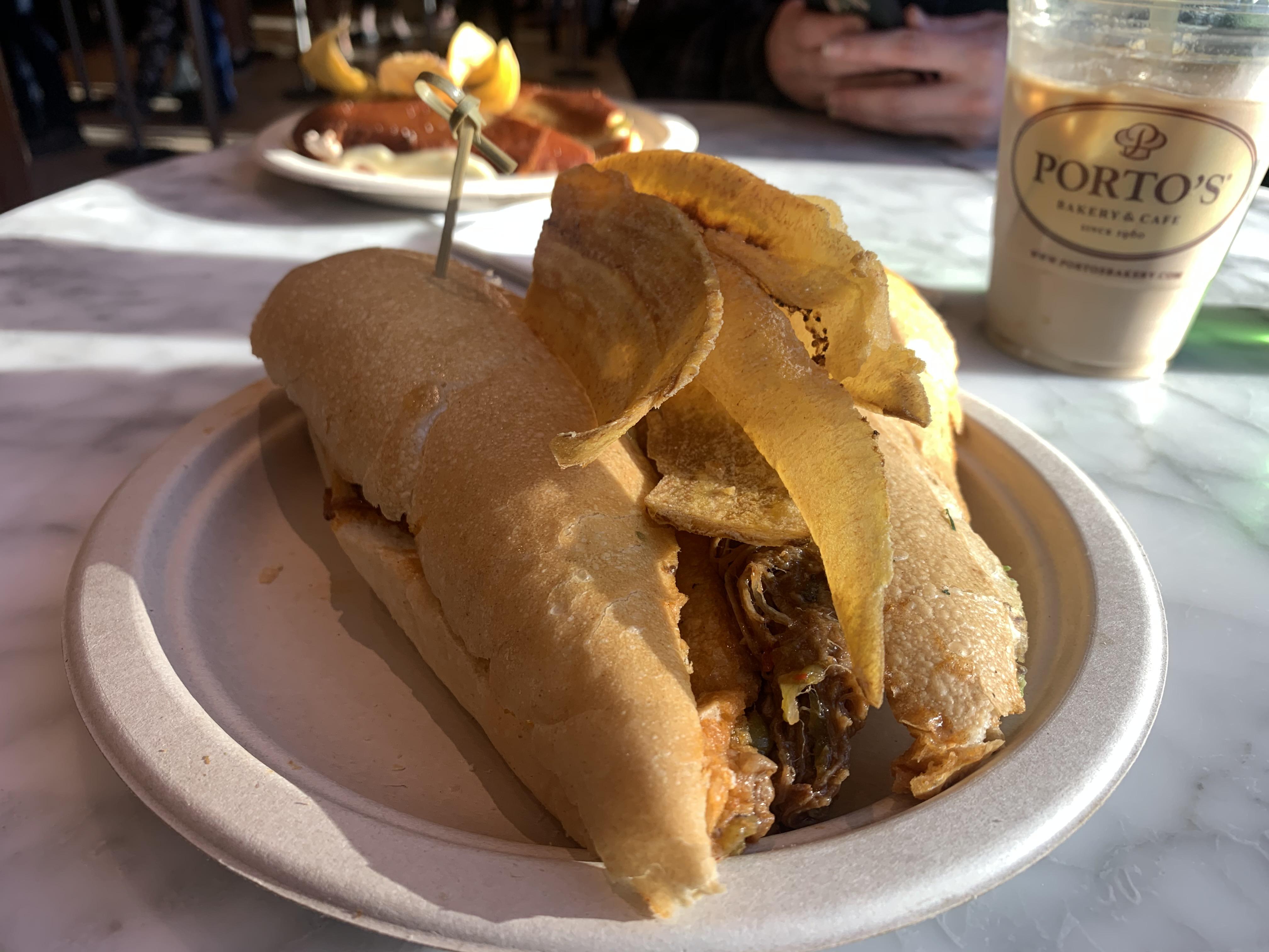 Ropa Vieja Sandwich from Porto’s Bakery in Burbank with a tasty little Medianoche Sandwich