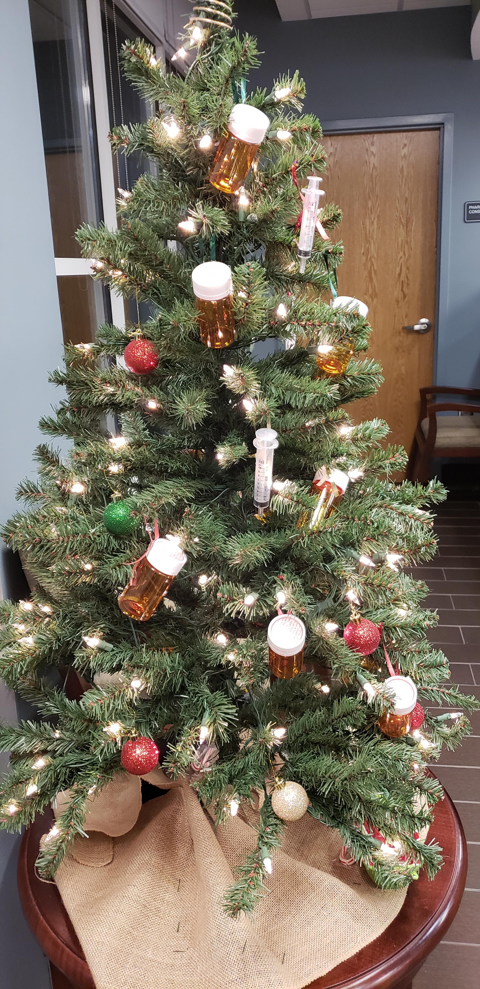 My hospital pharmacy Christmas tree. r/mildlyinteresting